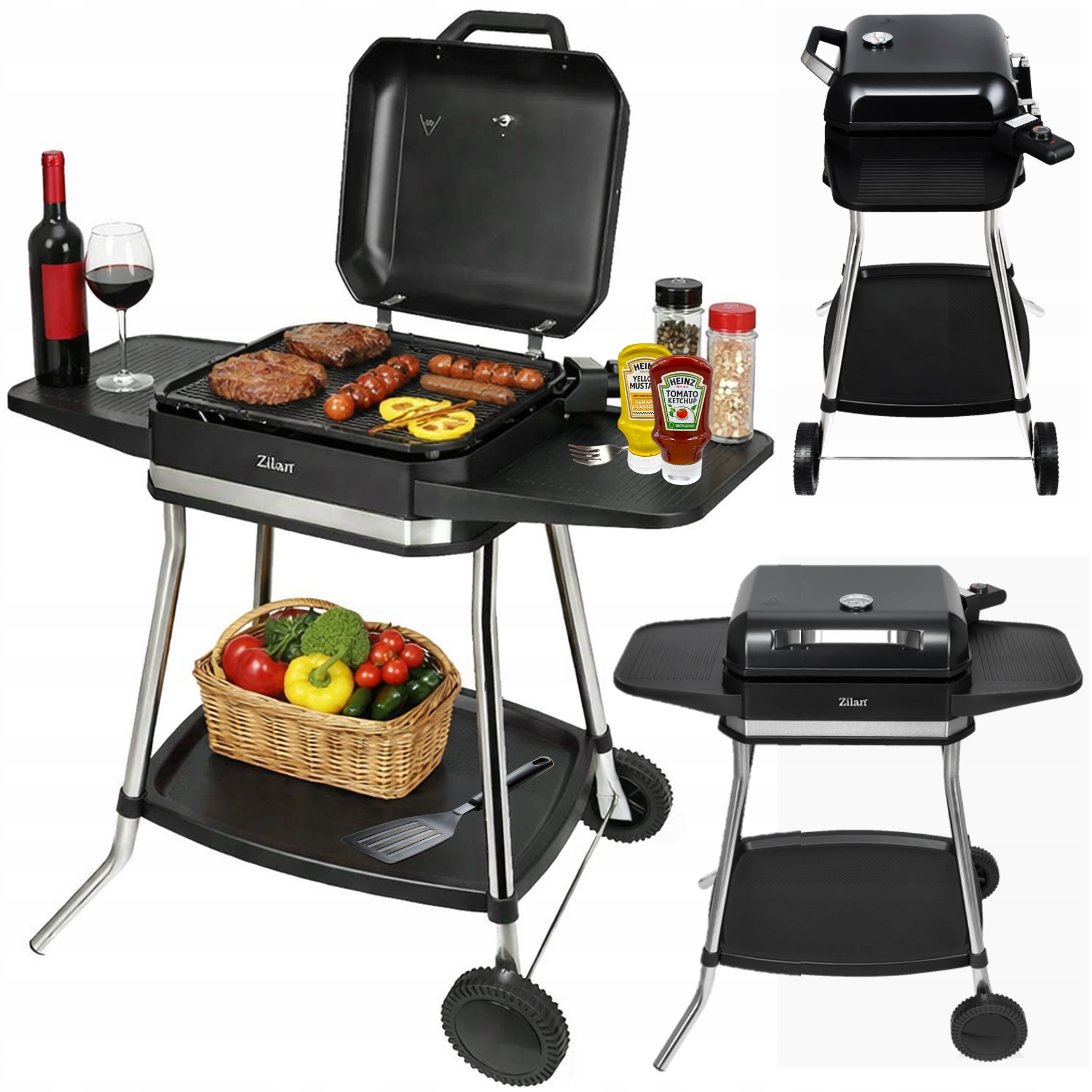 Grill Elektryczny bezdymny Ogrodowy stojący 3050W 6w1 Pokrywa Termometr