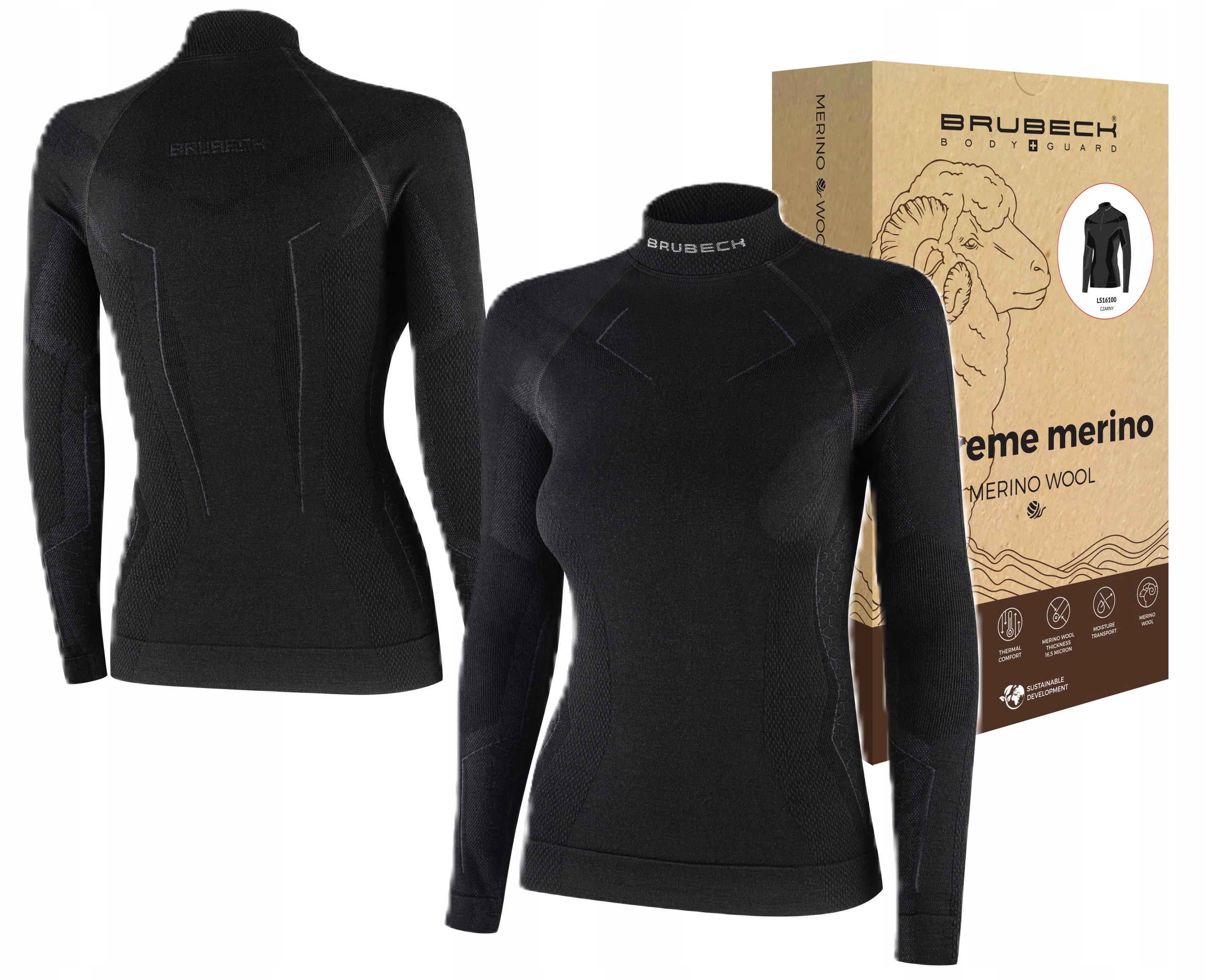 Brubeck Merino koszulka termoaktywna damska Oddychająca wełniana odzież -XL