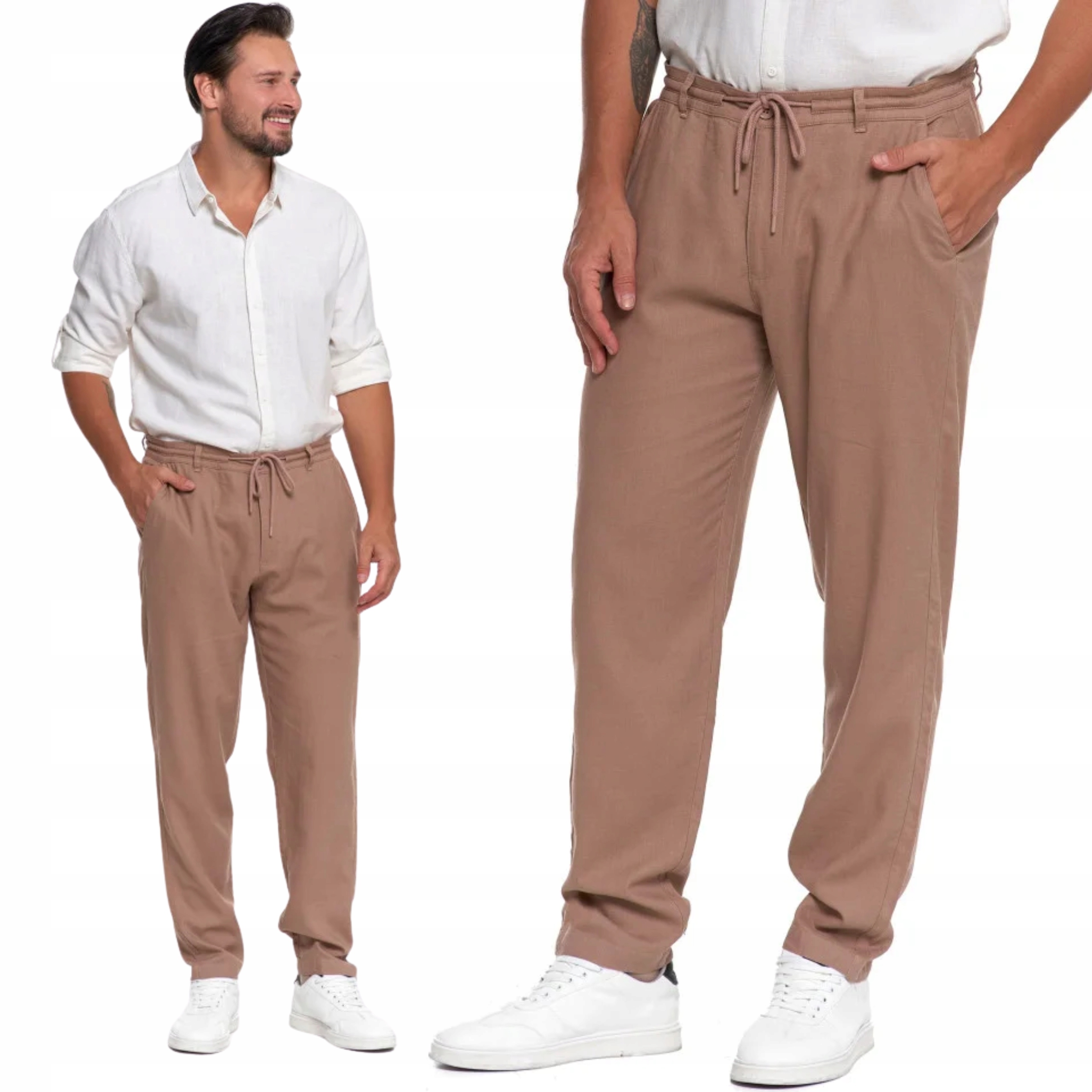 Pánské lněné kalhoty Klasické komfortní kapsy Elegantní Moraj XL