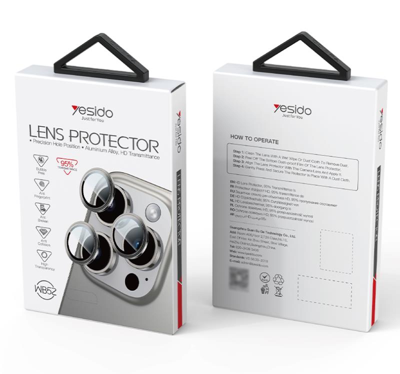 yesido Lens Protector WB52 do iPhone 16 Pro 16 Pro Max, Black Czarny