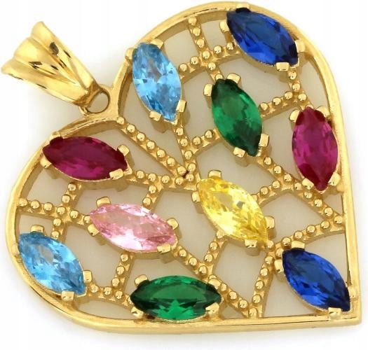 Zlatý přívěsek 585 s prolamovaným srdcem a barevnými zirkony jako dárek