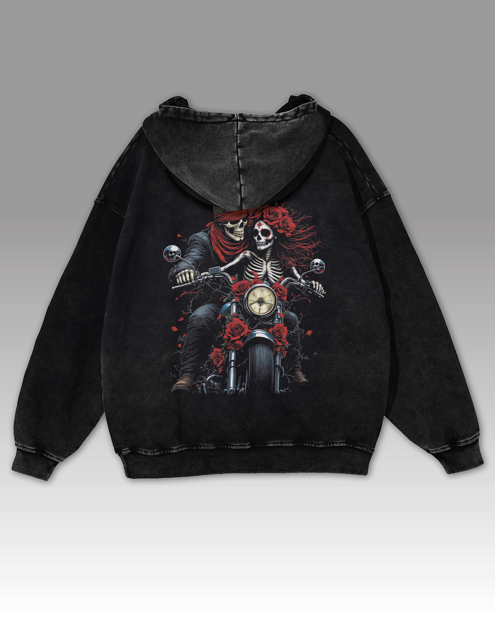 Oversize mikina s kapucí Motocykl Kostra Temný pár černá XL