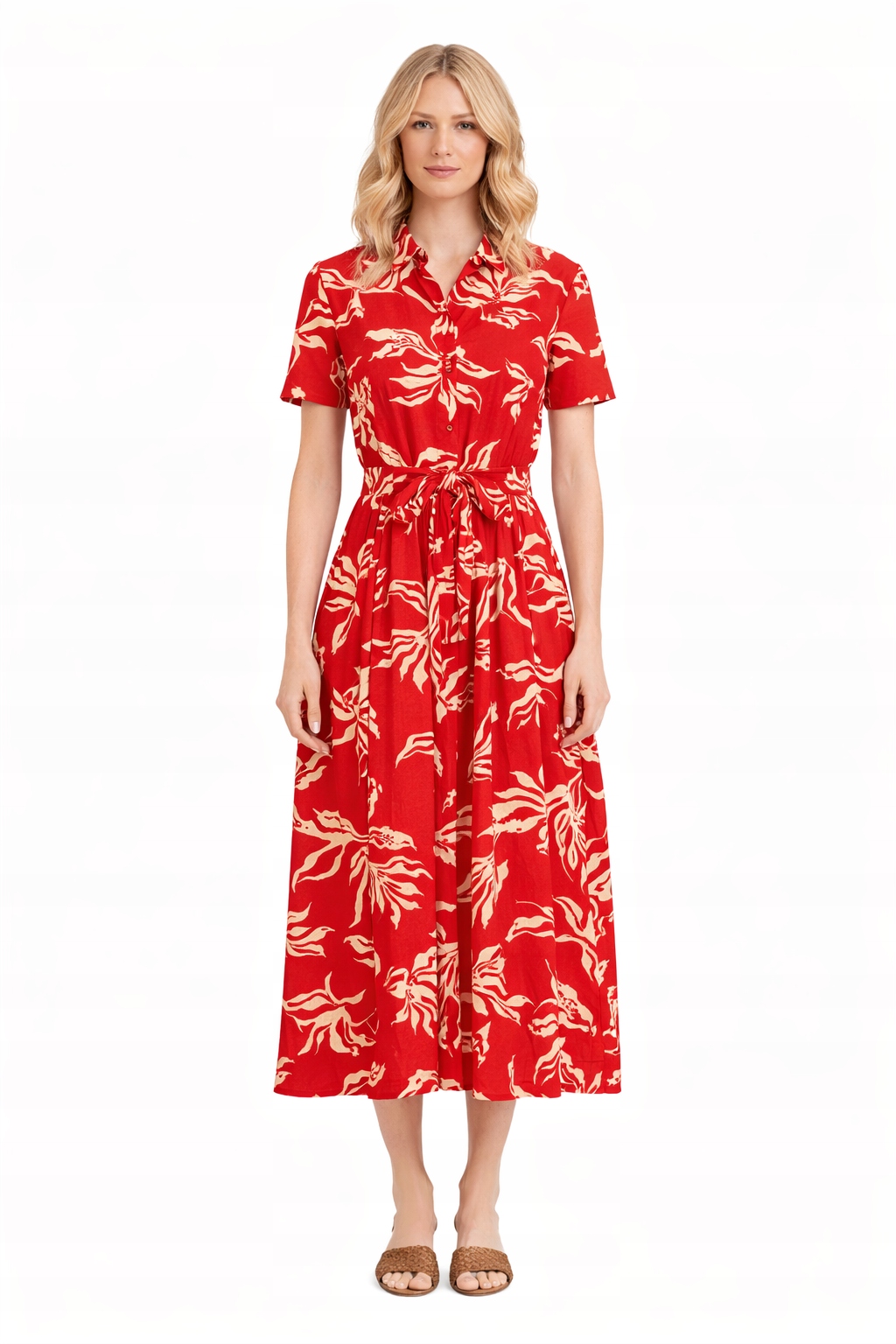 Červené Šaty S Květinovým Potiskem M 1I3A