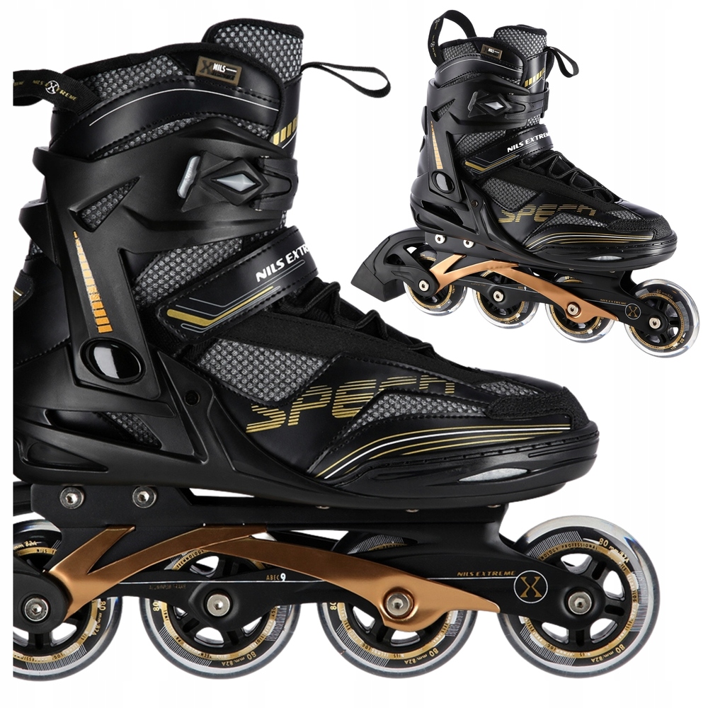 Kolečkové Brusle Rekreační Brusle 2v1 Kaučukové Kolečka ABEC-9 Černé Nils Extreme