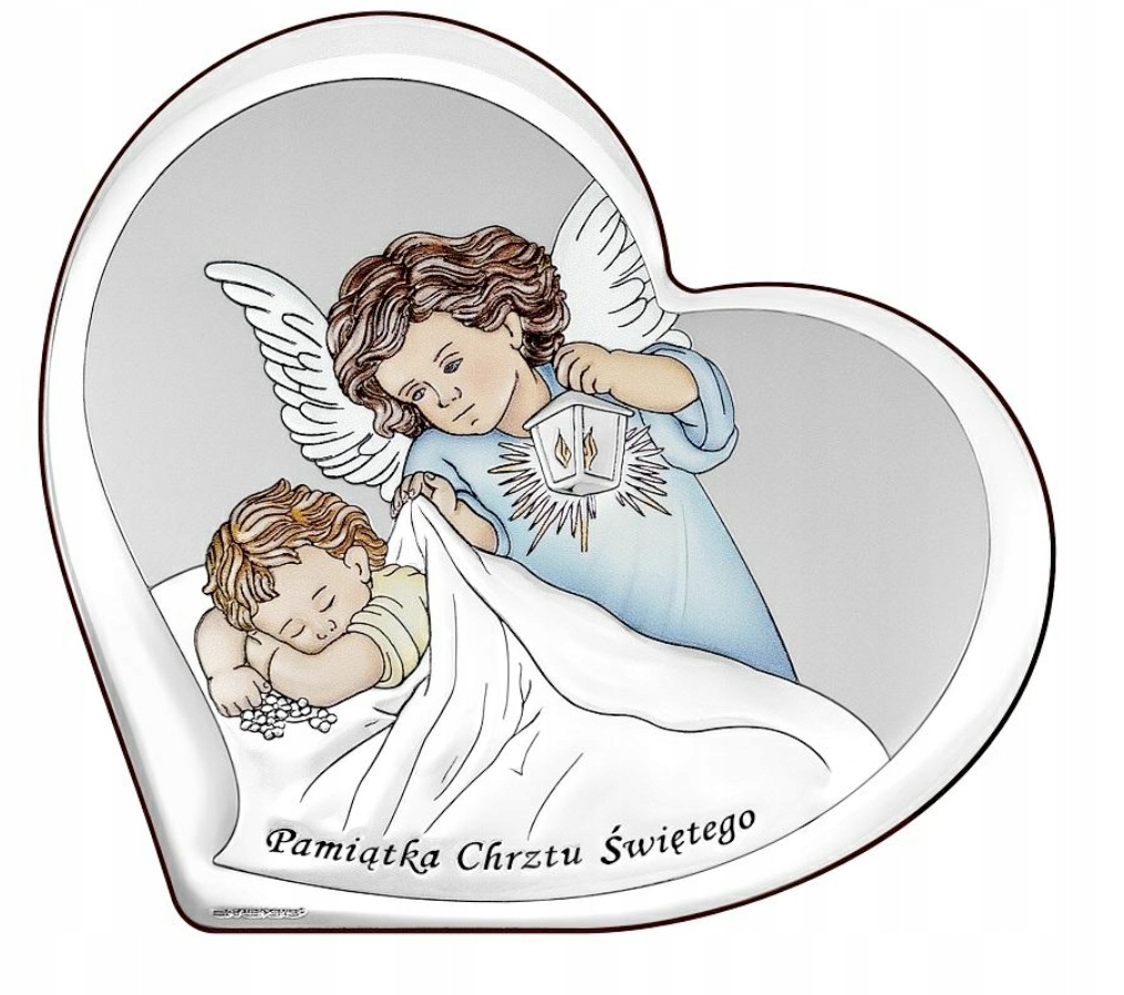 Gravírování suvenýru Obraz Anděl strážný Stříbrný obrázek Dárek Křest srdce