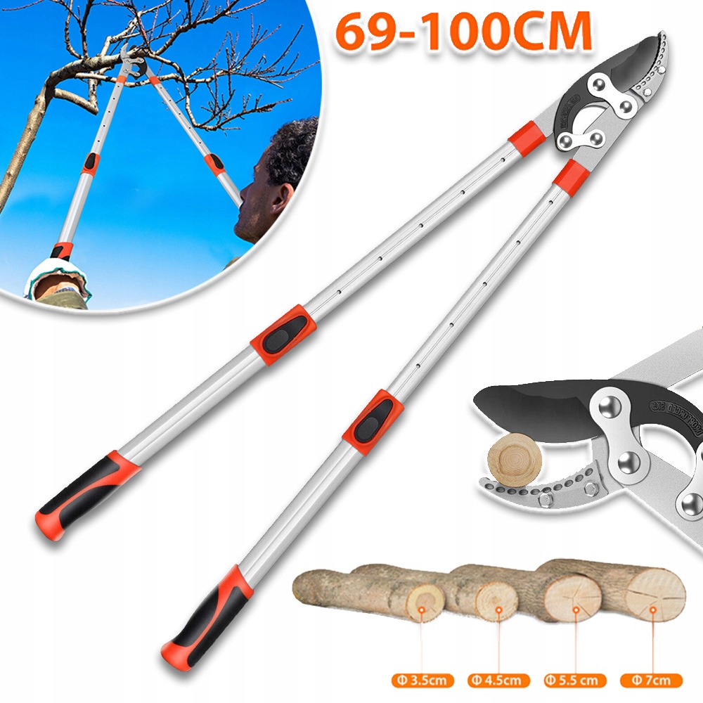Sekator Ogrodowy Nożycowy Teleskopowy Nożyce Ręczne Do Gałęzi 68-100 CM
