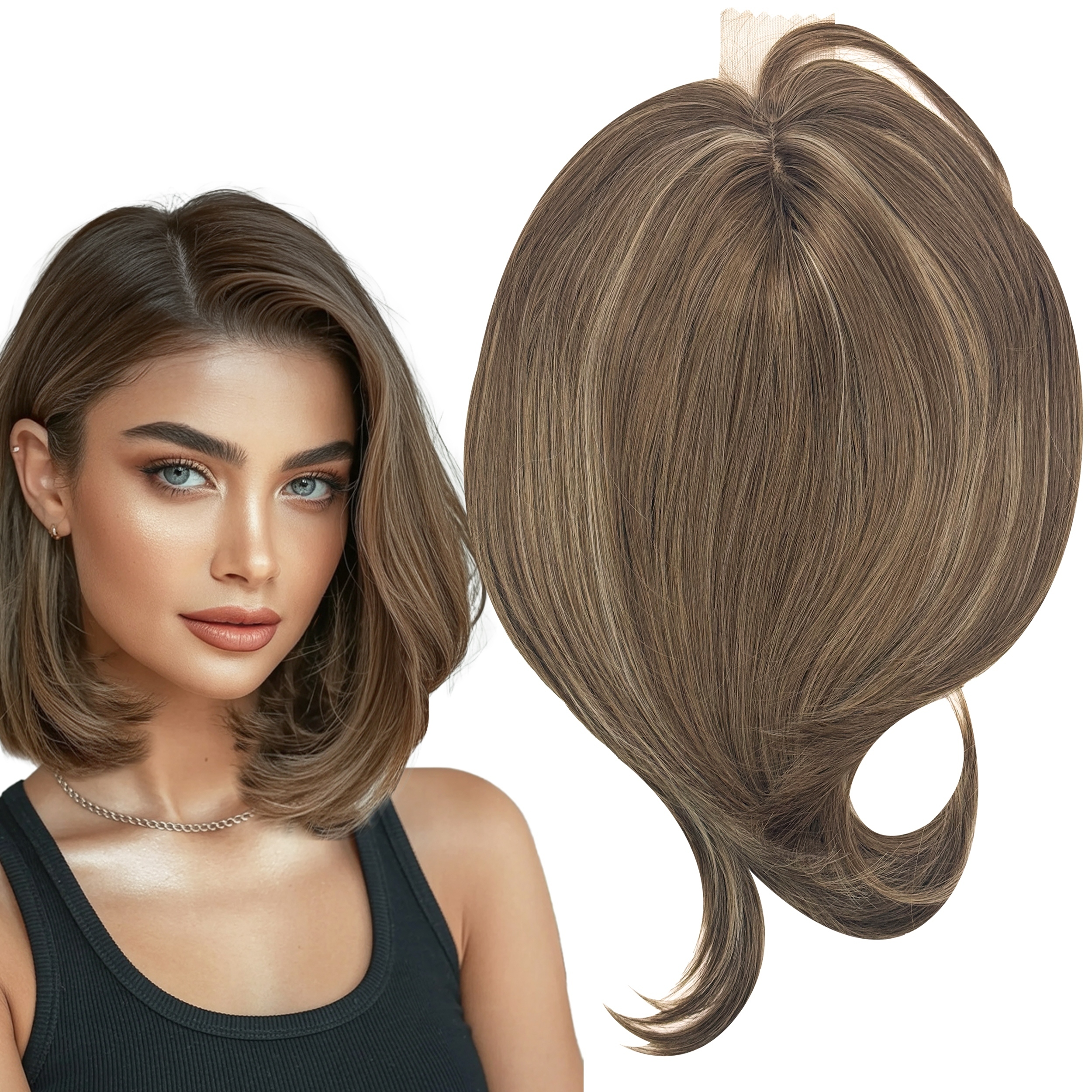 Topper Tupet Kompletní Doplněk Vlasů Syntetický Clipin Bronz Balejáž 40cm