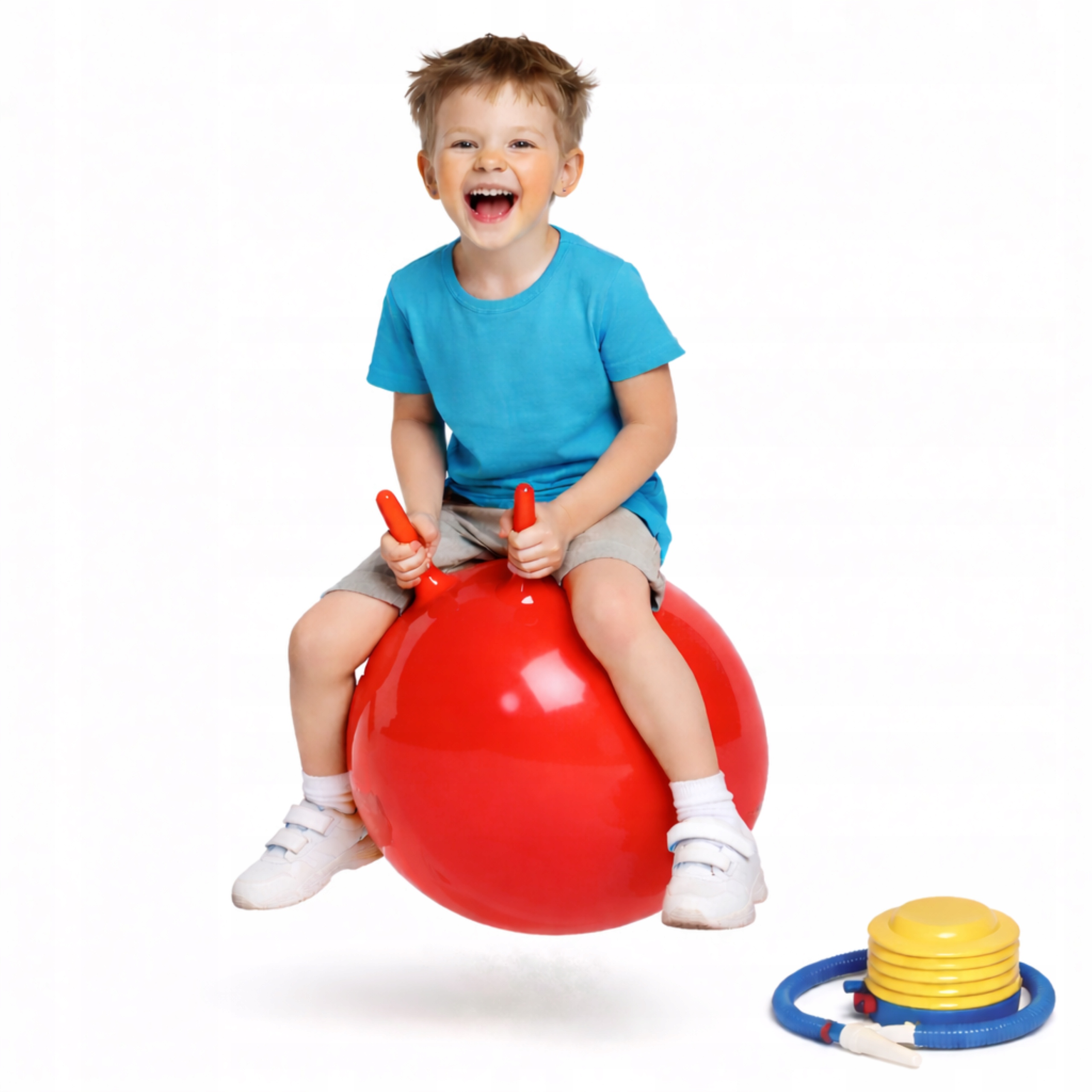 DUŻA PIŁKA DO SKAKANIA Z ROGAMI DLA DZIECI ŚREDNICA 55 CM KOLORY + POMPKA