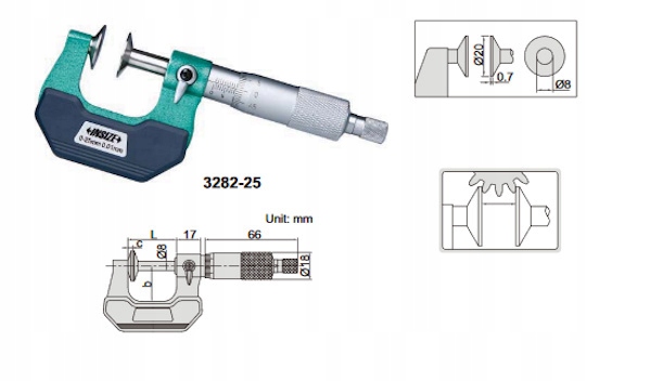 Mikrometr talerzykowy Insize zakres 0-25 mm 3282-25