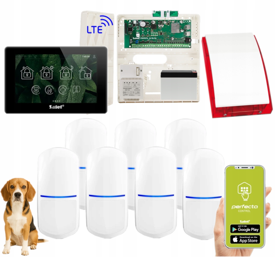System Alarmowy Satel Perfecta 64 M Antena Lte Syrena 7 Czujek Pir Pet App