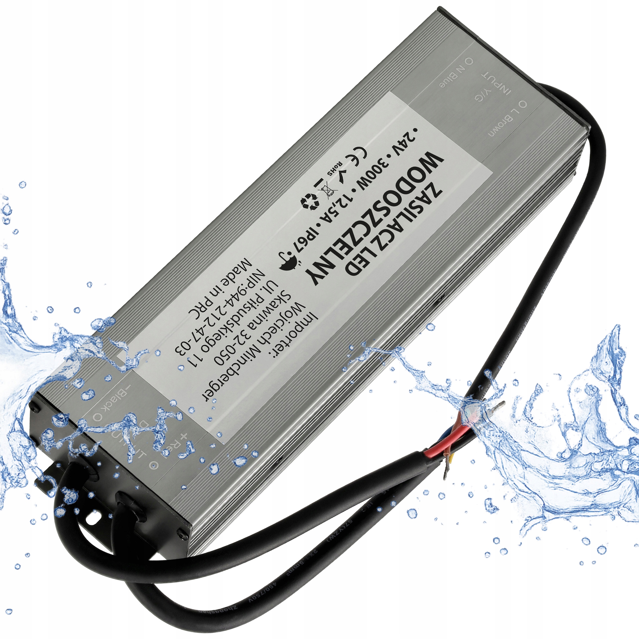 Led zdroj 24V vodotěsný hermetický 300W 12,5A IP67 pro Cob Led pásky