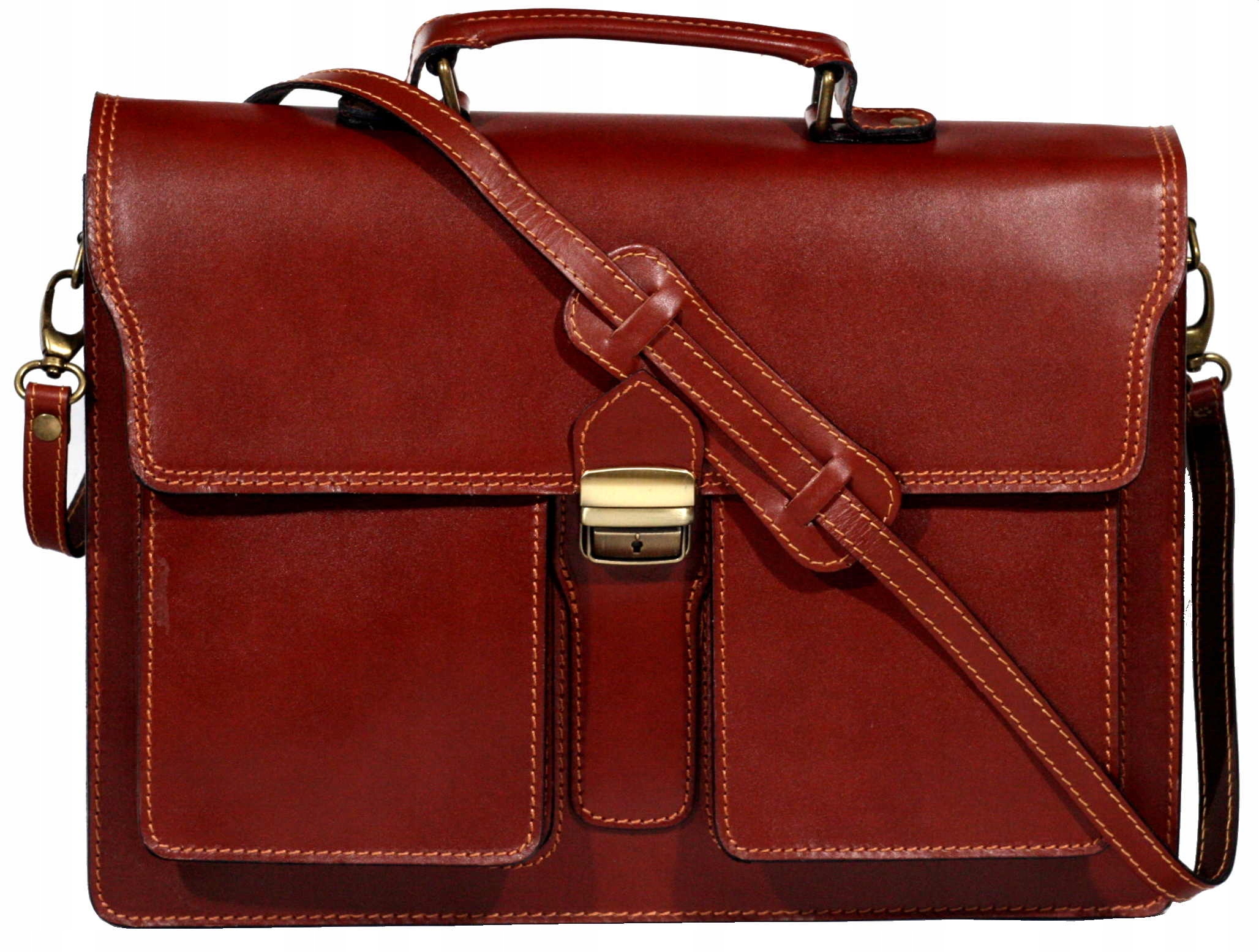 Teczka skórzana męska brązowa włoska 3 komory