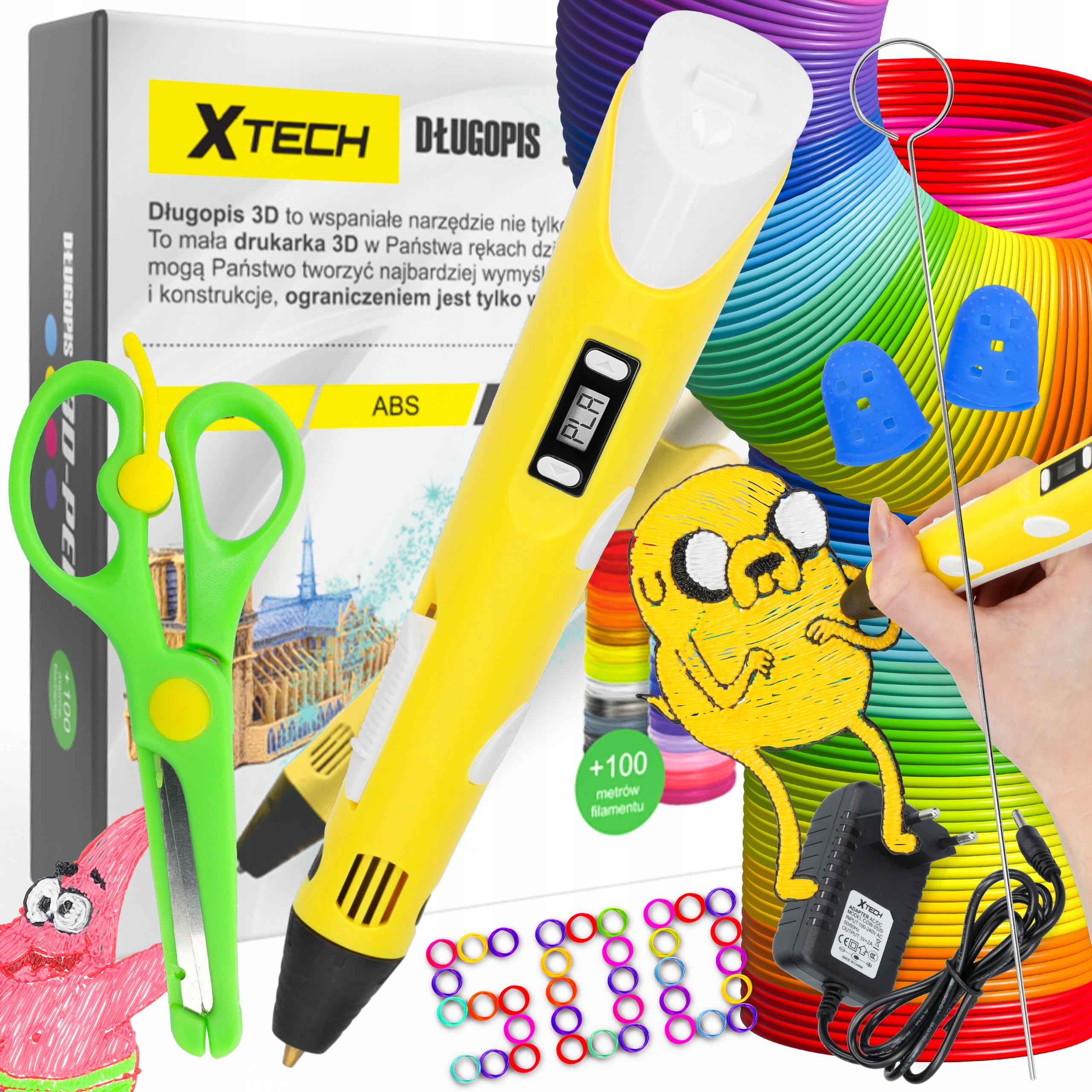 DRUKARKA 3D DŁUGOPIS + WKŁAD 500 METRÓW + SZABLONY ŻÓŁTY
