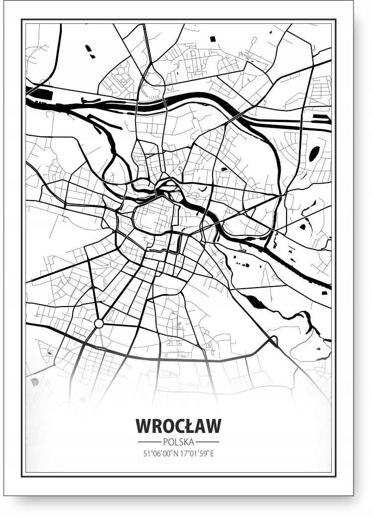 Plakat WROCŁAW MAPA CZARNO-BIAŁA bez ramy 40 x 50 cm • Cena, Opinie ...