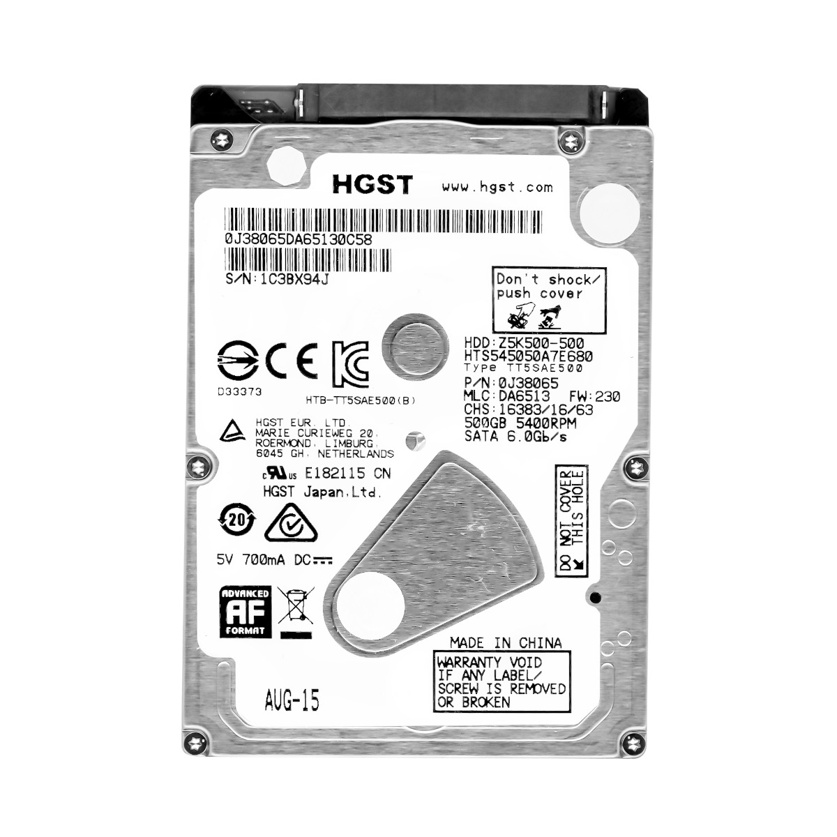 Hgst TravelStar Z5K500 500GB 5.4K 8MB Sata III 2.5'' HTS545050A7E680