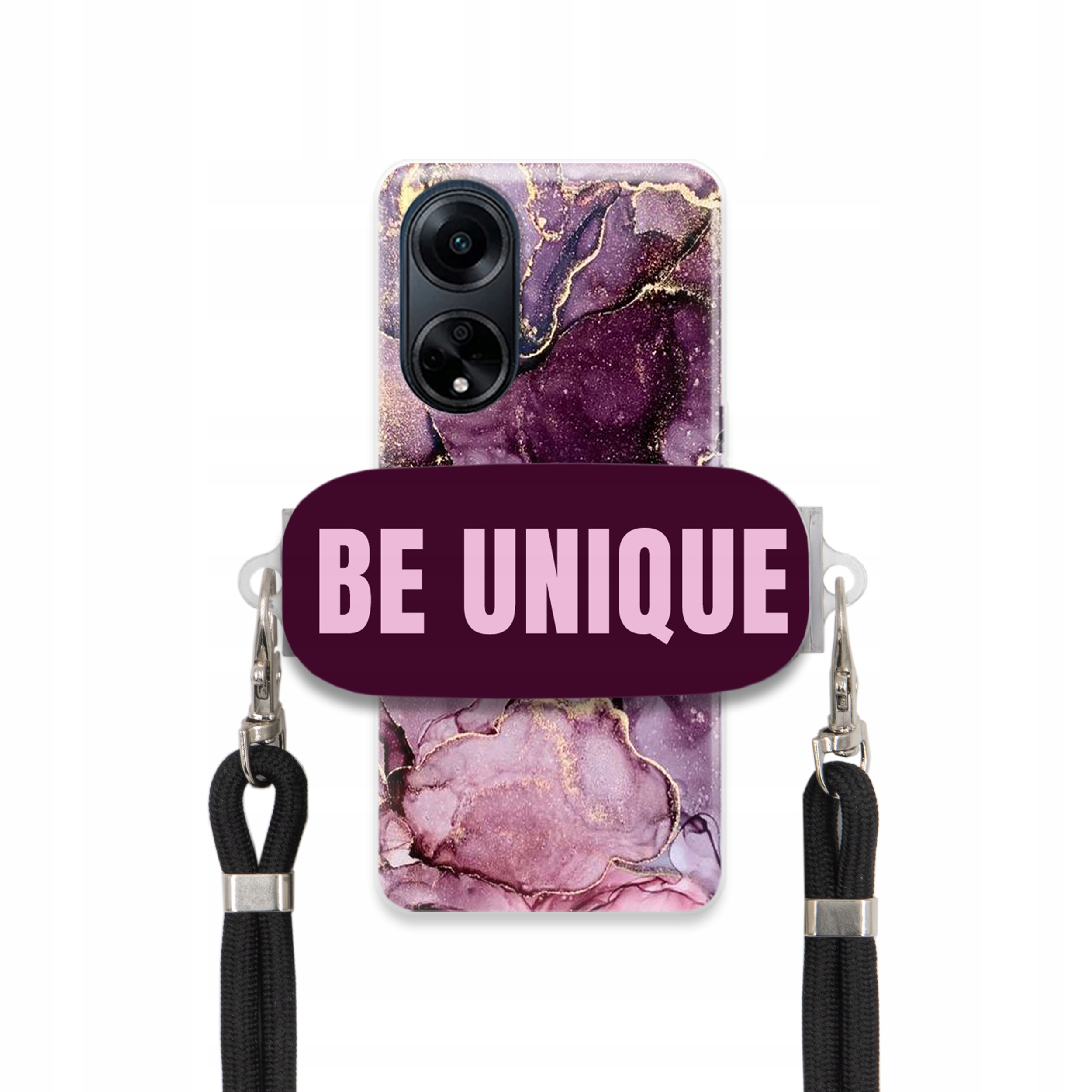 Prémiové puzdro pre Oppo A98 5G držiak na šnúrku Čierny fialový mramor