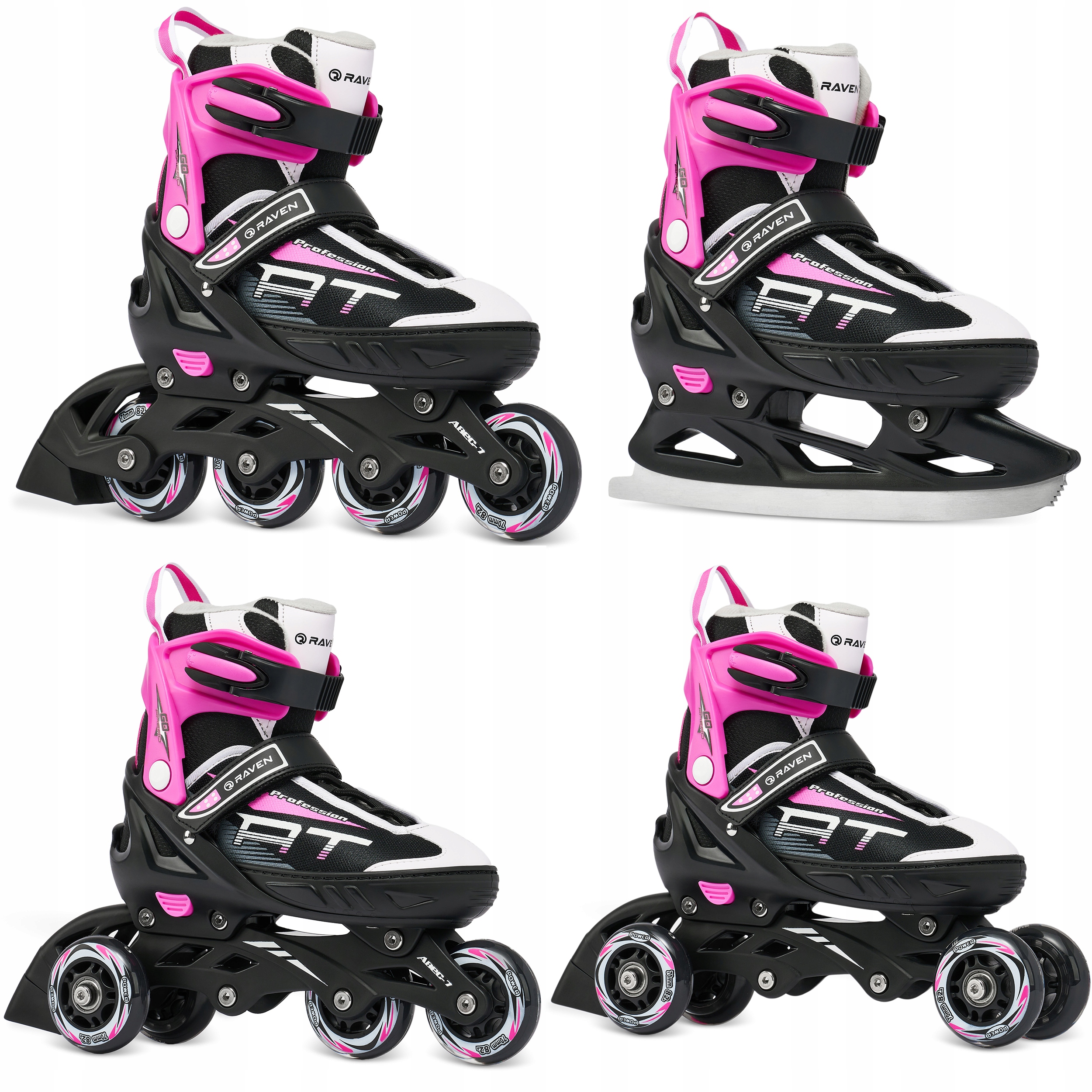 Rolki Wrotki Łyżwy 4w1 Regulowane Raven Profession Black/Pink 35-39