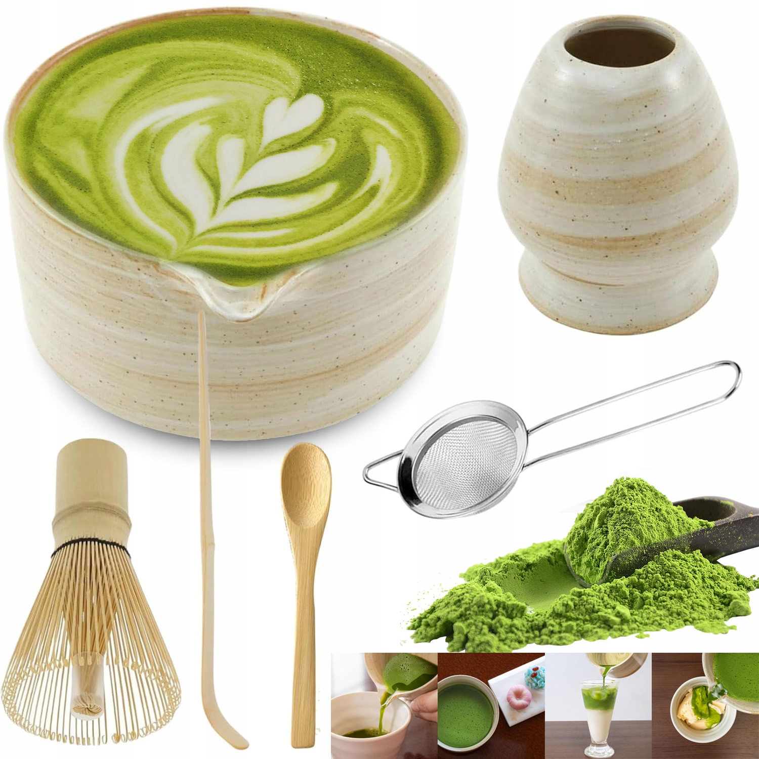 Levně Bambusový Dárková Sada Na Čaj Matchy Chashaku Šlehací Metla Lžíce 6V1