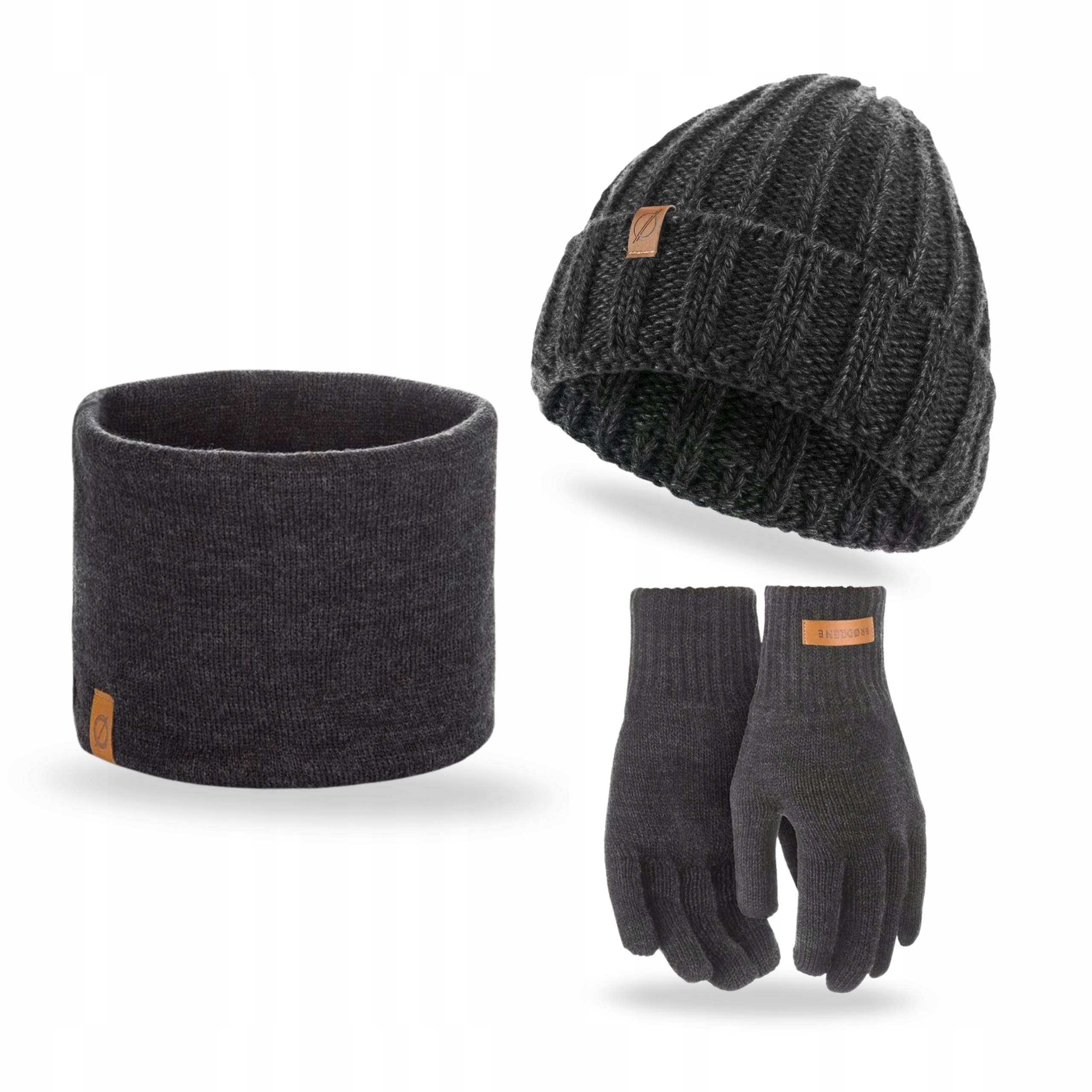 Pánský set 3v1Čepice s žebrováním Nákrčník Golf Rukavice Brodrene Tmavě šedá