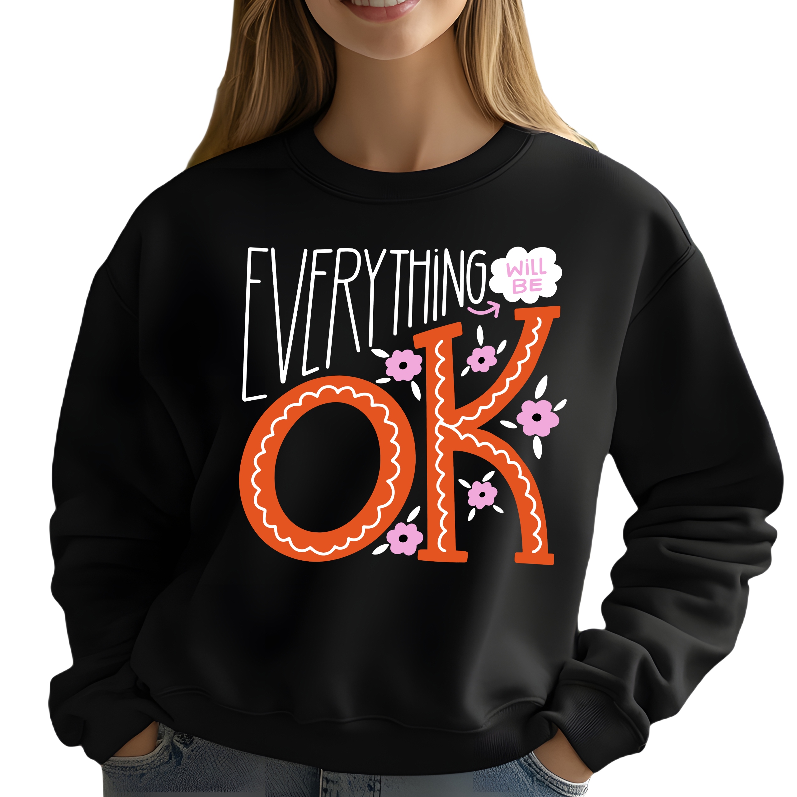 Mikina Everything Ok Zábavné vzory jako Dárek Černá Velikost L