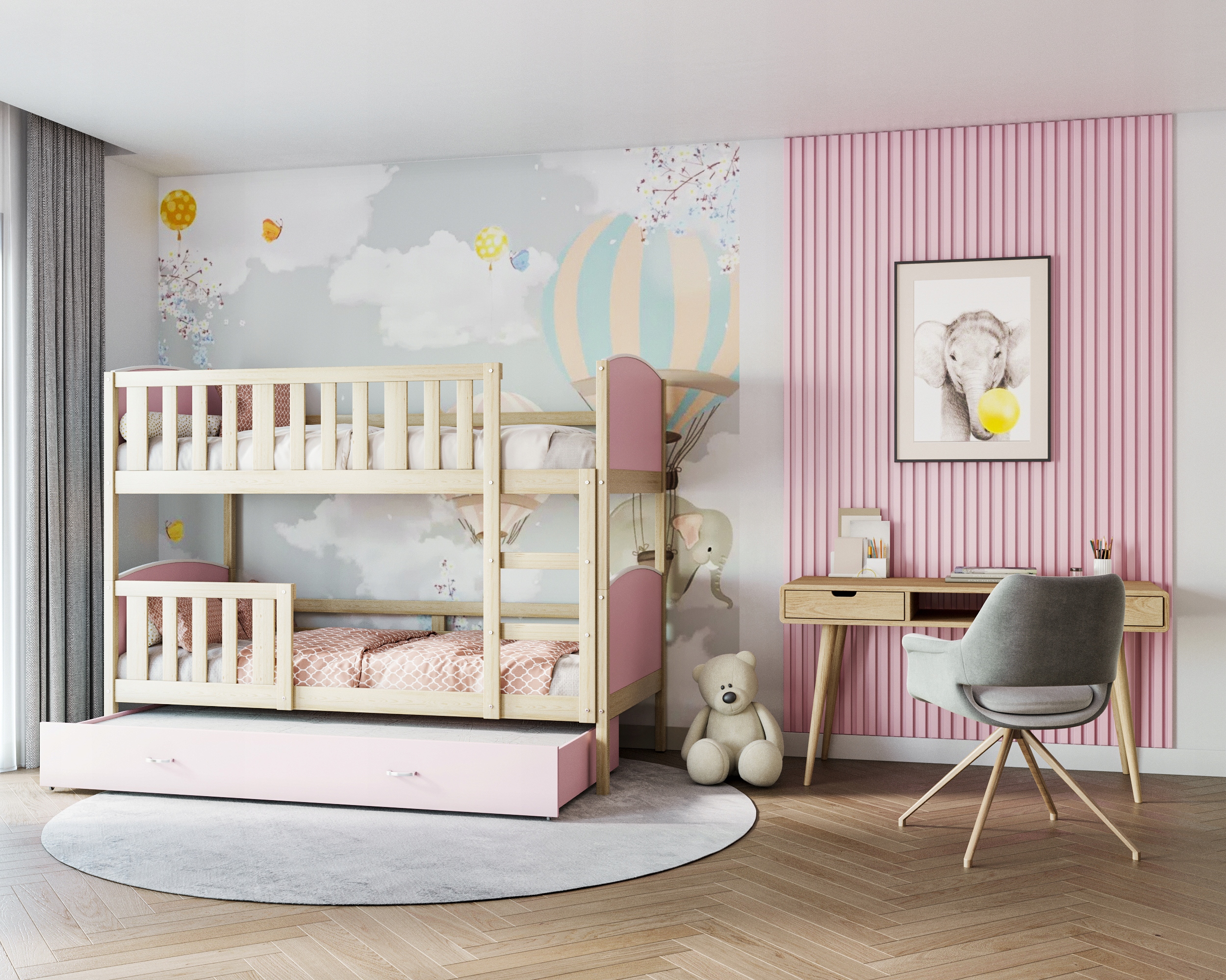 Łóżko piętrowe 190x80 szare białe TAMI 3-osobowe Długość (cm) 198 cm