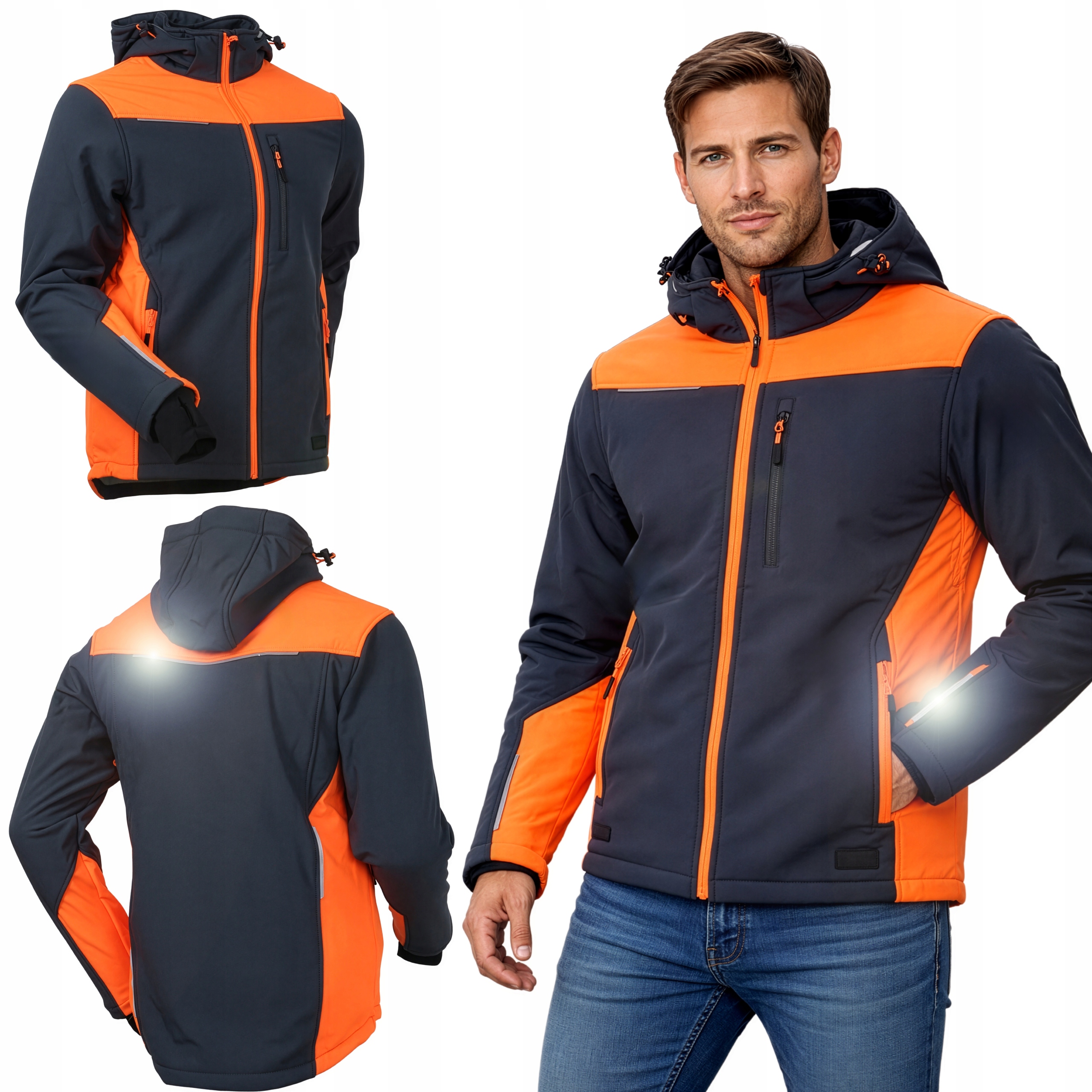 Kurtka robocza męska Odblaskowa Wodoodporna softshell z kapturem Ciepły