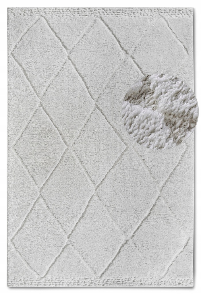 Plyšový koberec do obývačky 200 x 280 cm, krémový, moderný boho vzor