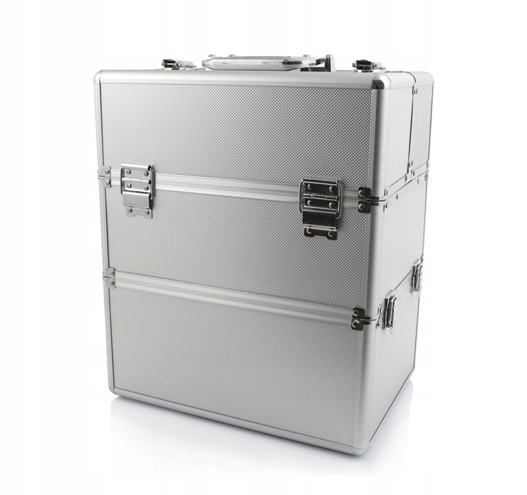 Sunone Kuferek kosmetyczny XL srebrny chropowaty na lakiery lampę 35x25x42