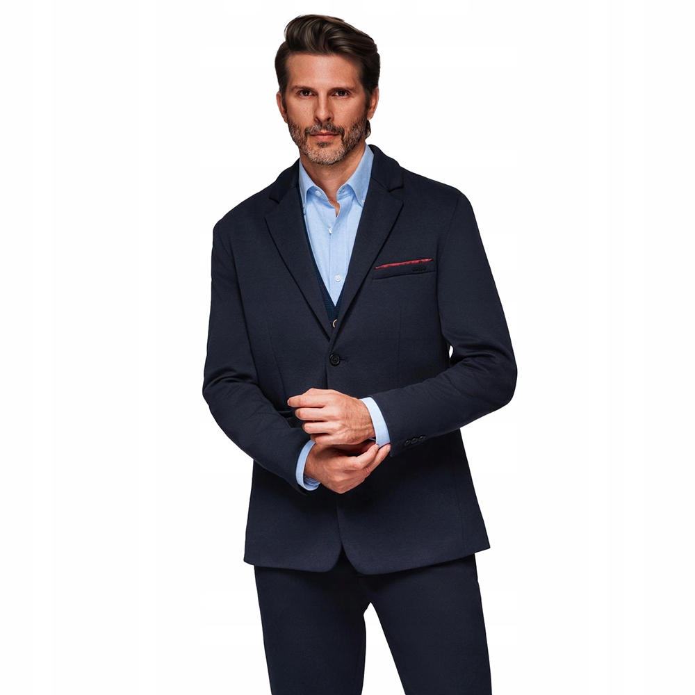 Pletená sako s přiléhavým střihem, modrá V3 OM-BLZB-0100 M