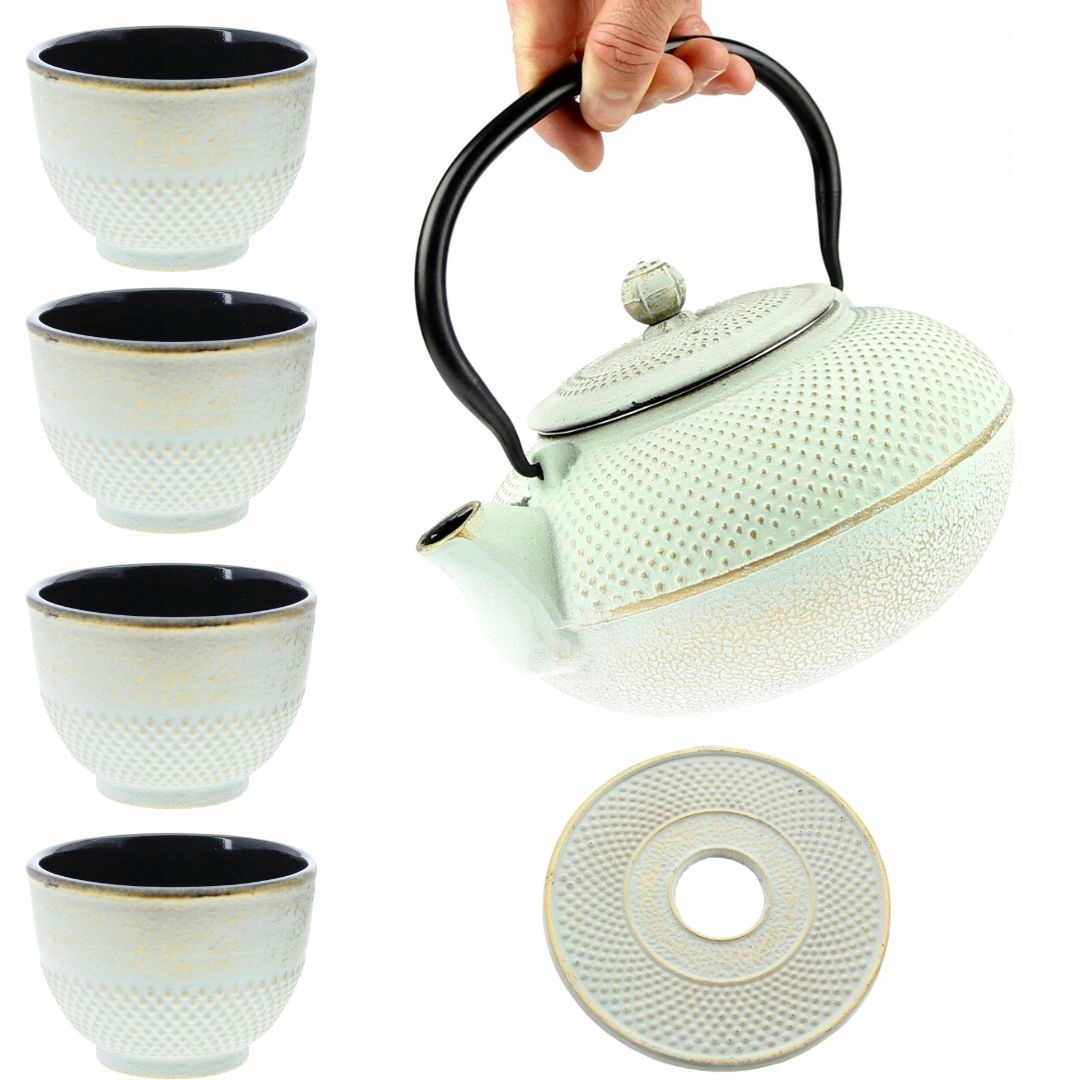 Kanvica Čajník Liatinová 1,5L Sitko Na Prípravu Čaju 4x Šálky Podložka