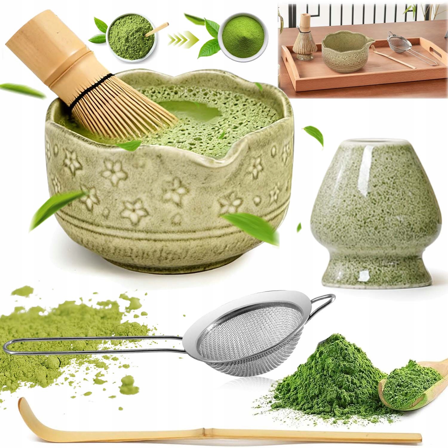 Bambusowy Zestaw Prezentowy Do Herbaty Matchy Chashaku 5 Częściowy