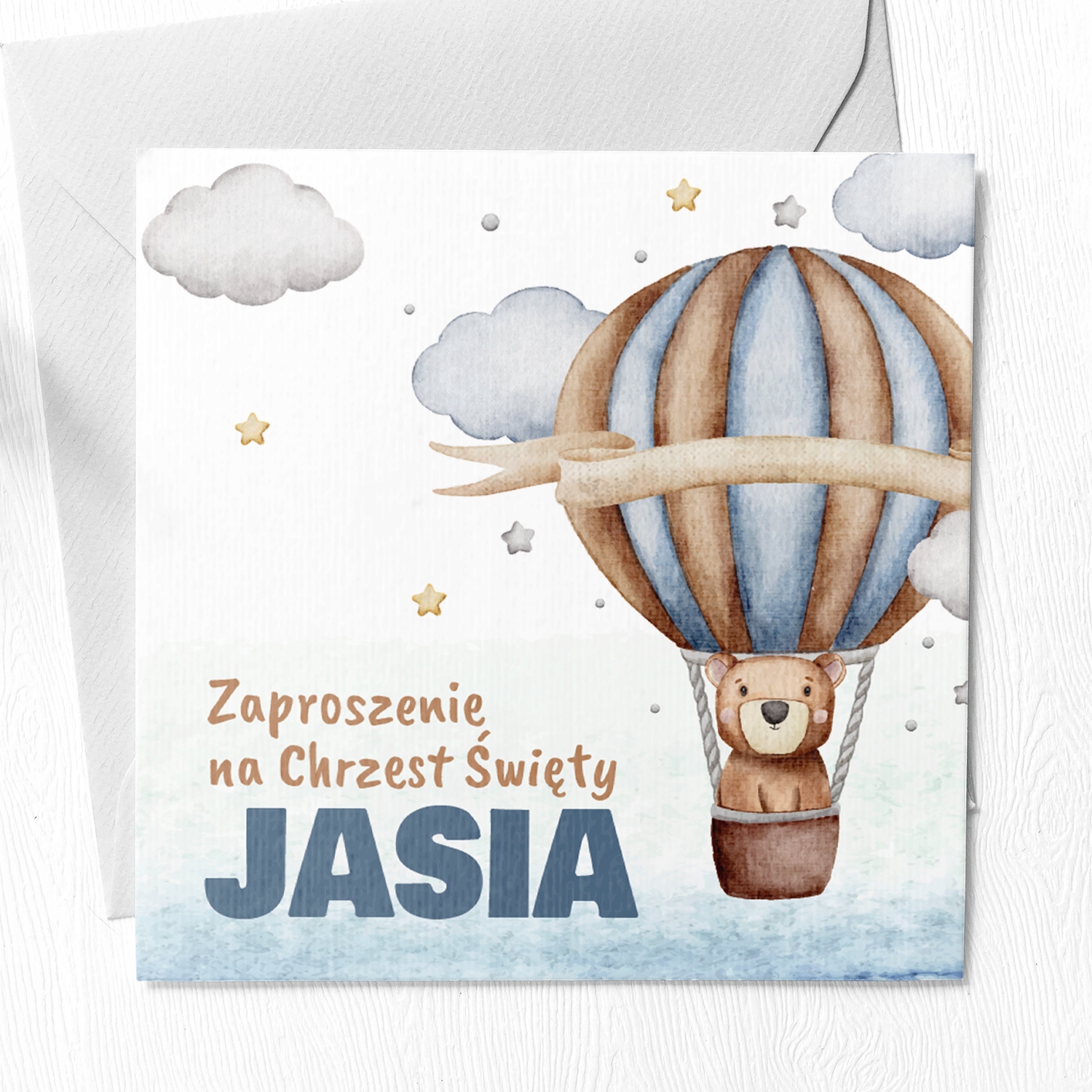 Zaproszenia SKŁADANE NA CHRZEST IMIĘ NOWOŚĆ KREATOR + KOPERTA BIAŁA GRATIS!