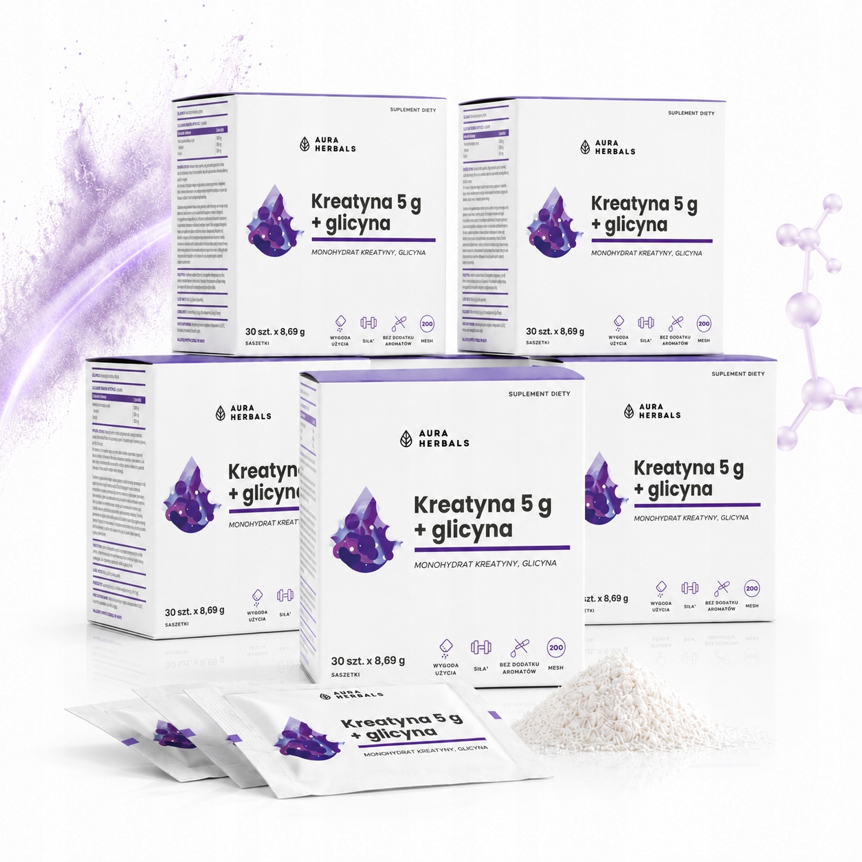 Aura Herbals Kreatin 5G+GLYCIN 5x30 Sáčků Pro Výkonnost Tréninkové Síly