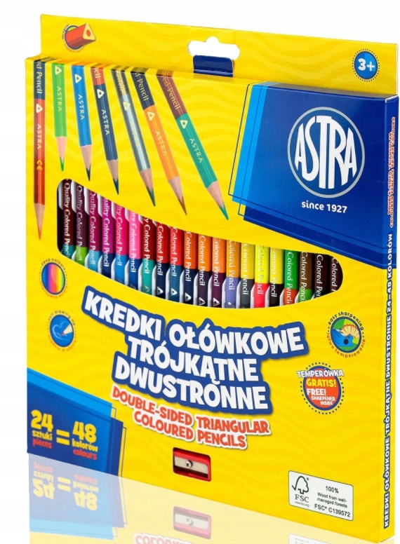 

Astra Kredki ołówkowe trójkątne dwustronne 24=48
