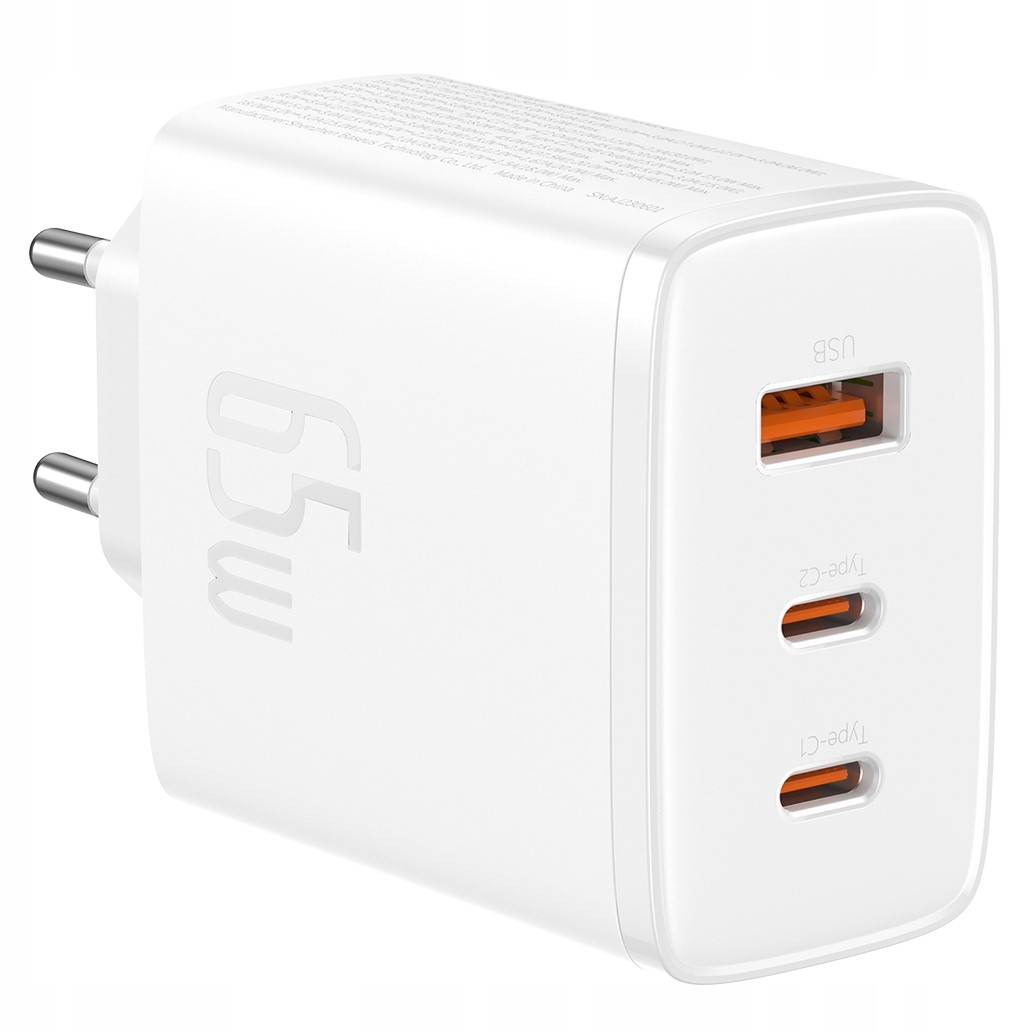 BASEUS SZYBKA ŁADOWARKA ZASILACZ 3x USB USB-C TYP-C 65W PD3.0 QC3.0 AFC SCP