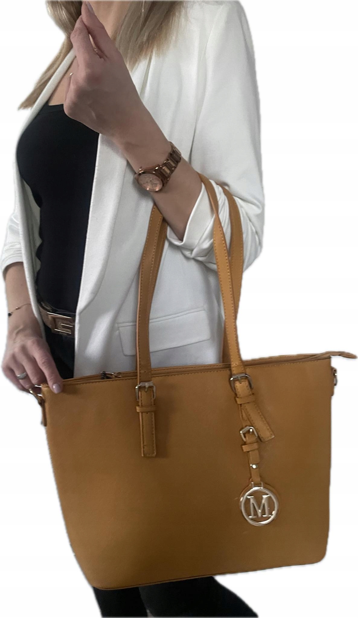 Modna musztardowa usztywniana torebka shopper A4 Model SHOPPER