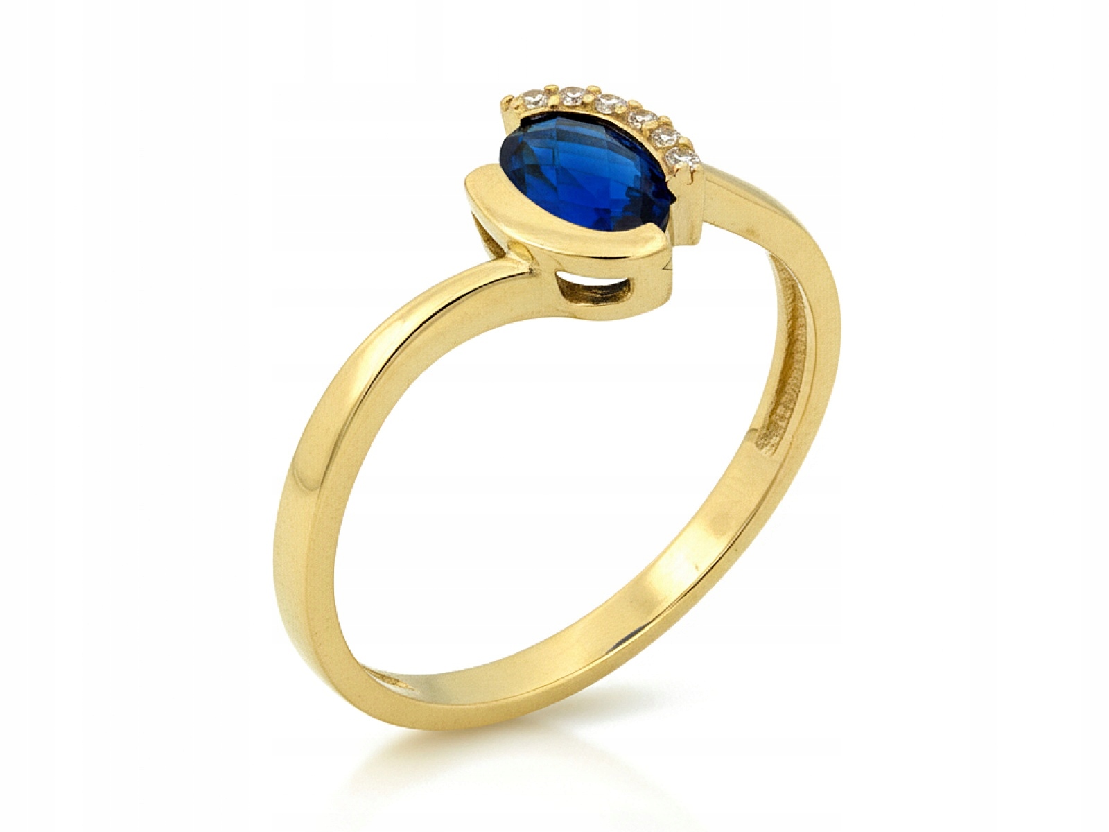 Zlatý prstýnek 585 Oválný safírový zirkon 12r Modrý Kámen 1.64g