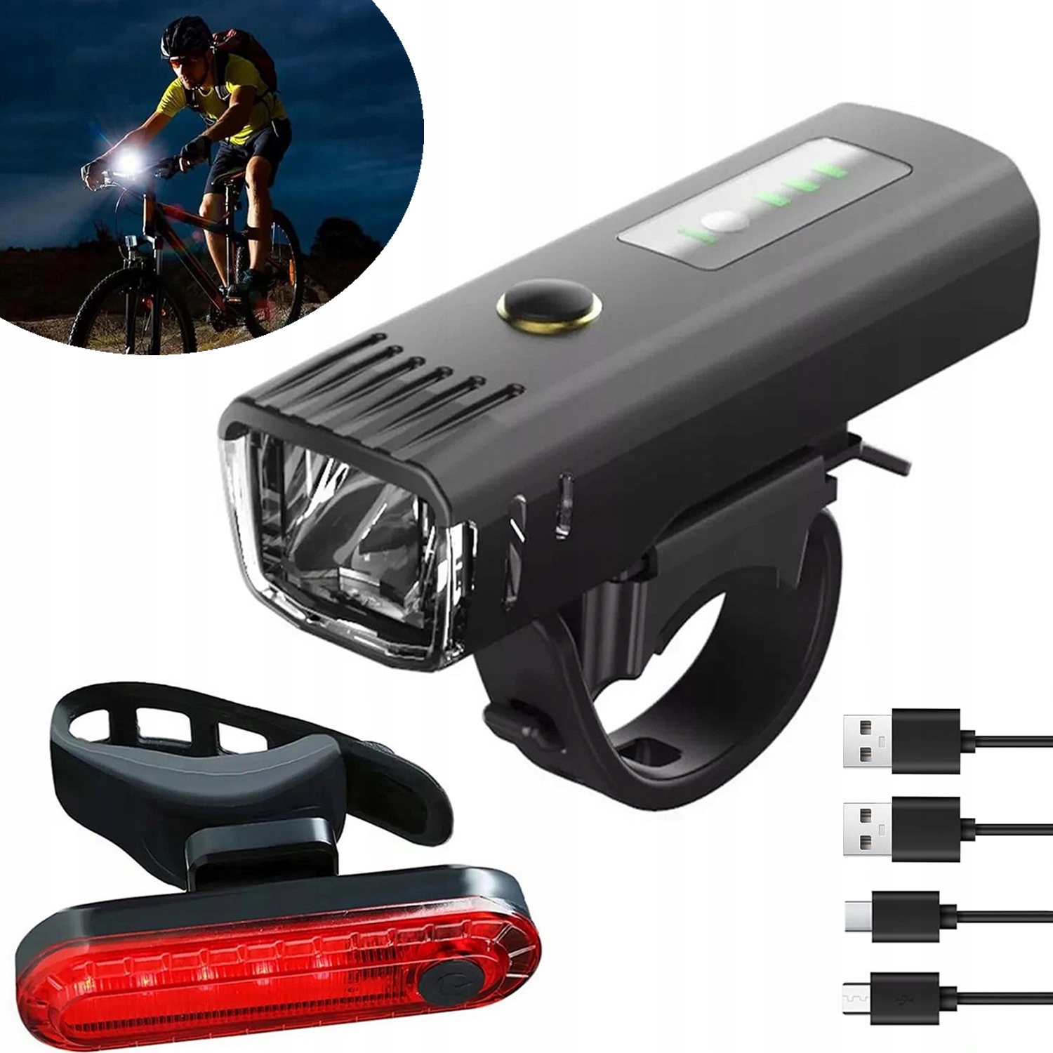MOCNA Lampka ROWEROWA USB LED ROWER Światło Rowerowe PRZÓD TYŁ