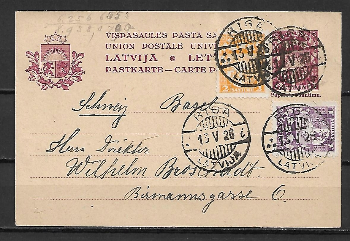 Cp. ŁOTWA WYSŁANE Z RYGI DO BAZYLEI SZWAJCARII