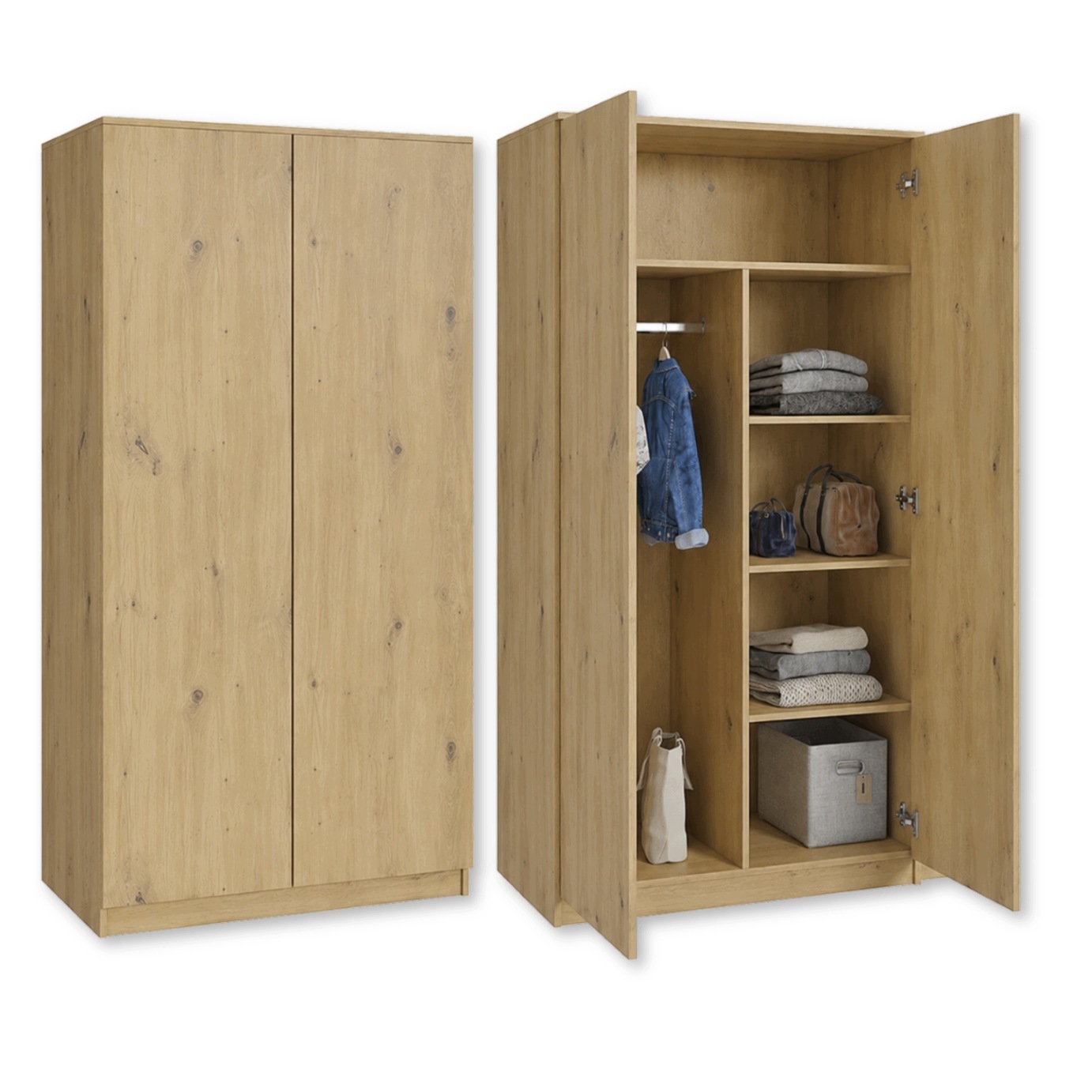 Szafa garderoba Classic Dąb Artisan 180x90x50 cm dwudrzwiowa z półkami