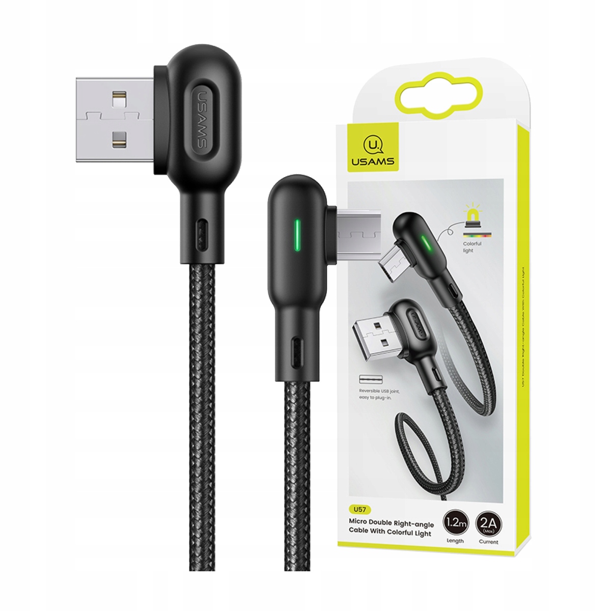 

Usams Kątowy Kabel Micro-usb W Oplocie 1.2M 2A