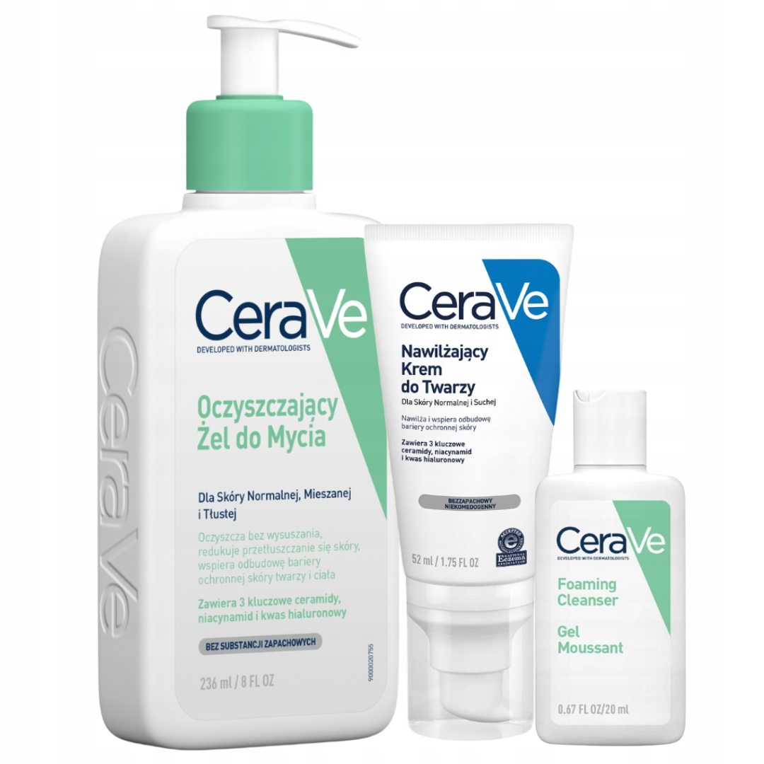 CeraVe Krem Nawilżający do Twarzy 52ml, Oczyszczający Żel 236ml