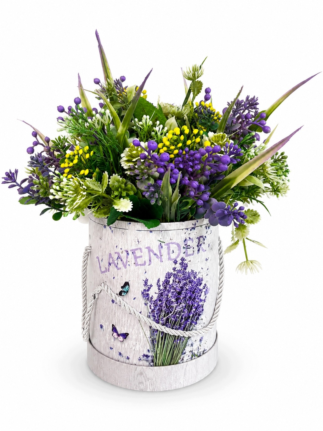 Flower Box Levandule z umělých květin Věčná dekorace 37 cm Vintage