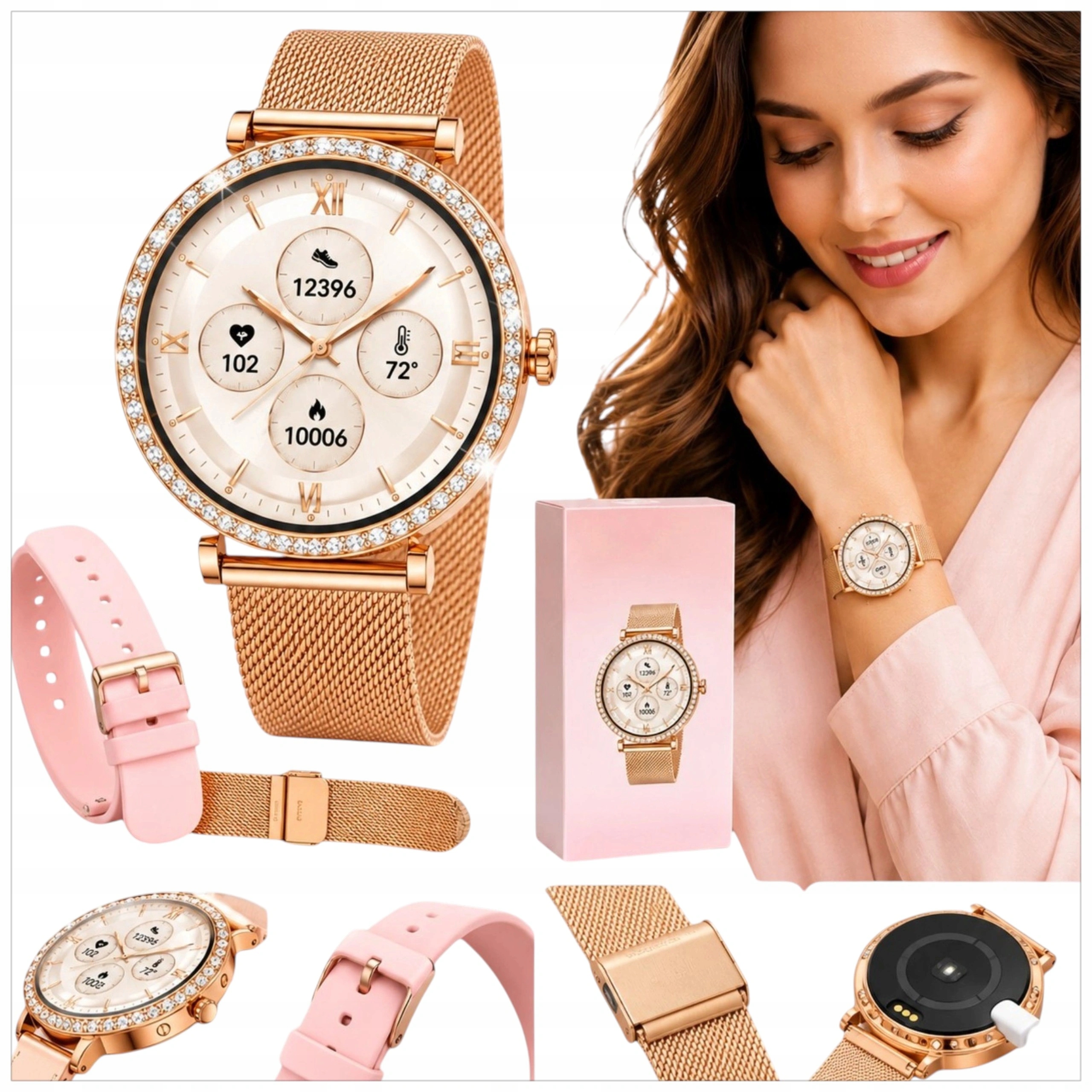 Elegantní Dámské Chytré Hodinky Sportovní Hodinky Zlaté Růžové Pro Ženu Menu Pl