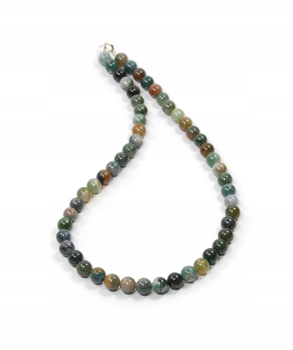 Naszyjnik naturalny Agat Mszysty kulki gładkie 8mm zapięcie srebrne 925