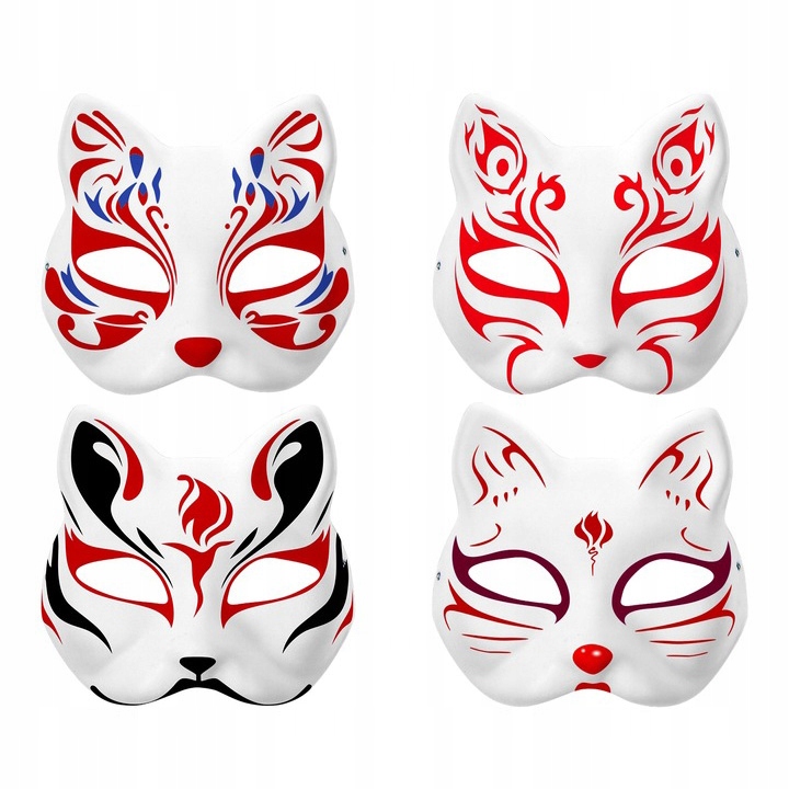 10× DIY PUSTE, RĘCZNIE MALOWANE MASKI MASKA KOT + 2× PĘDZLE + 12× FARBA Rodzaj na twarz