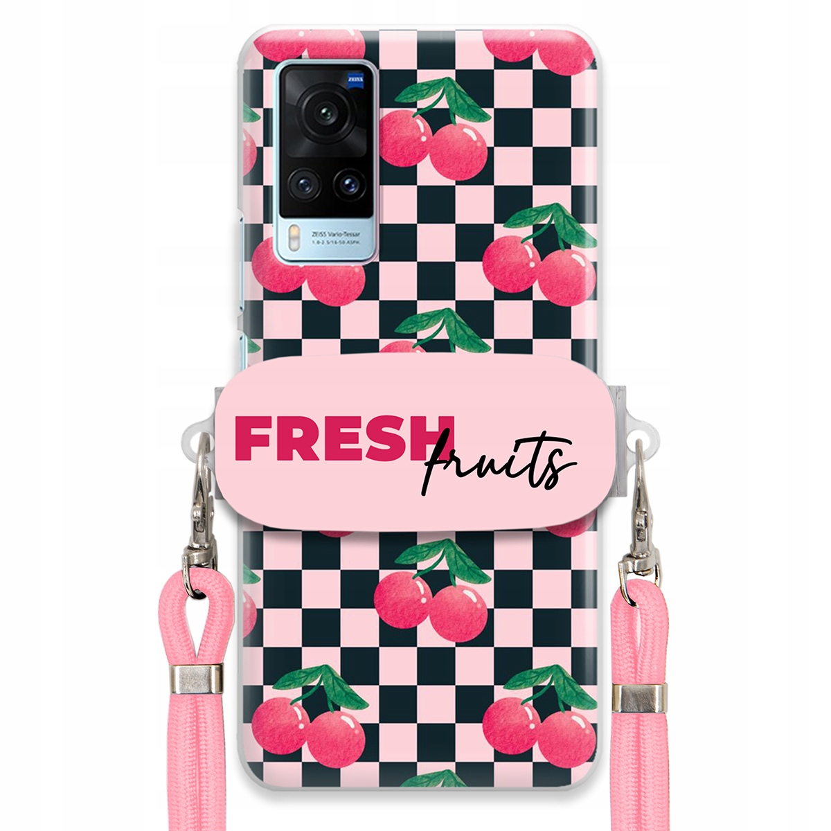 Puzdro pre Vivo X60 Ružové vodítko funkčný držiak Fresh Fruits Šachovnica