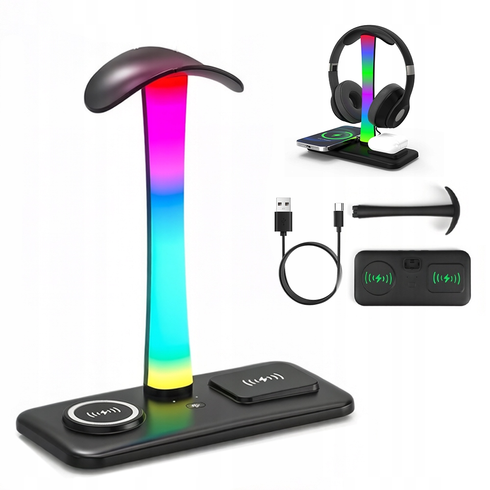Stojan Na Sluchátka Rgb podsvícení Usb Hub 2 indukce