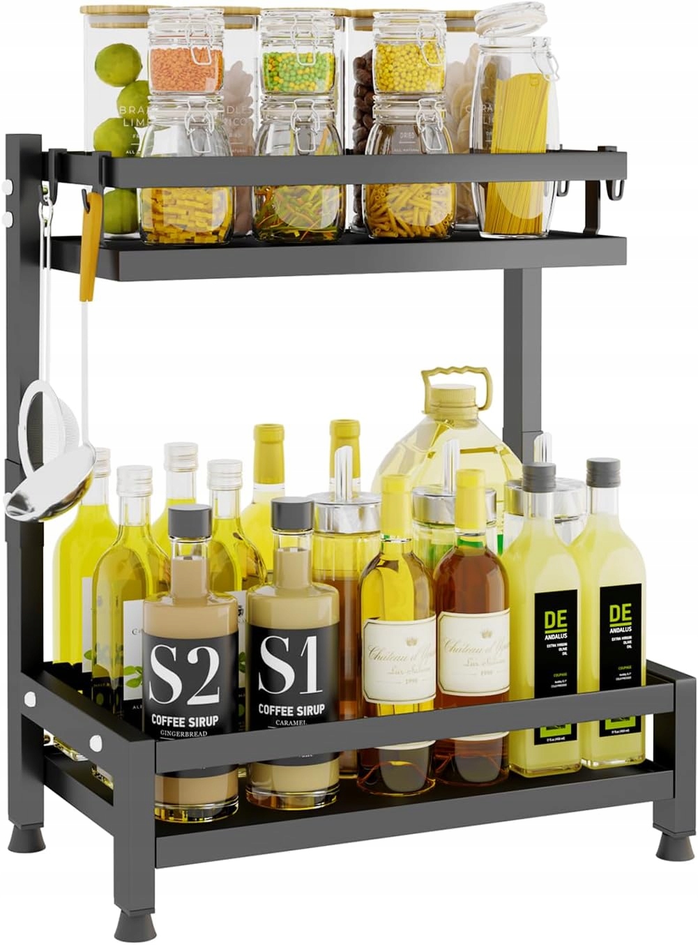 Organizér Stojan Na Koření Industriální 2 Úrovně Černý Kov