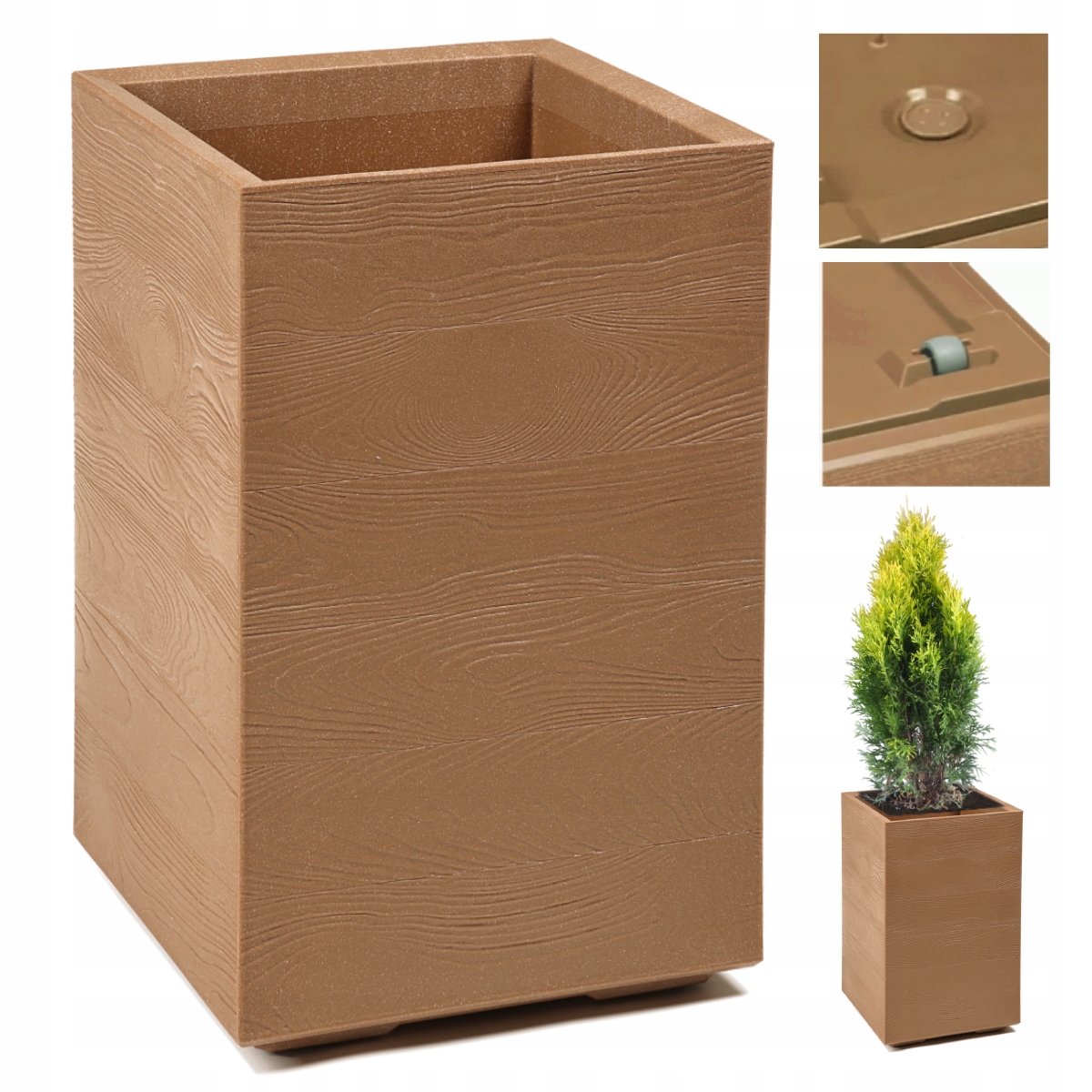 Donica Na Kółkach Karo Eco Wood Efekt Drewna 60X40 Naturalne Drewno Wysoka